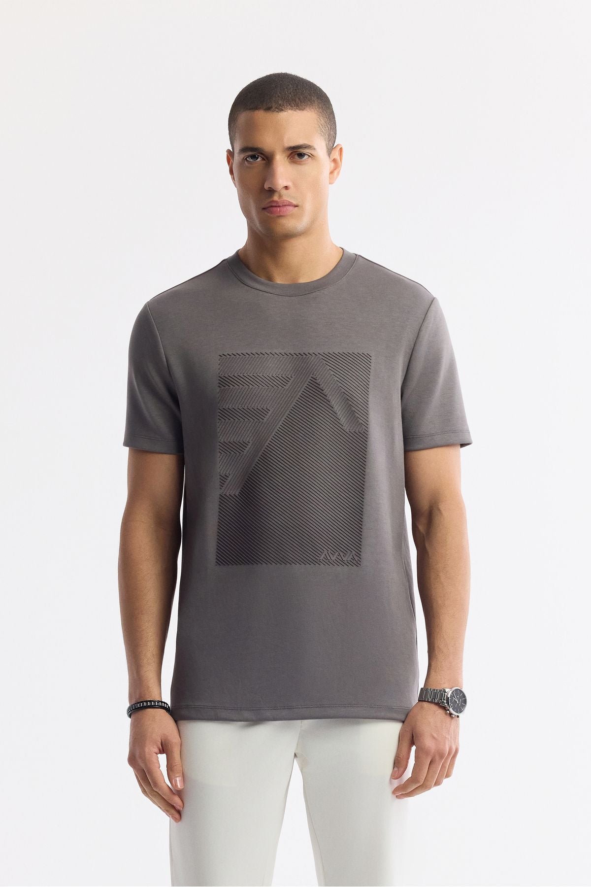 Men's anthracit bicycle collar injection printed interlok T-shirt A51y1072