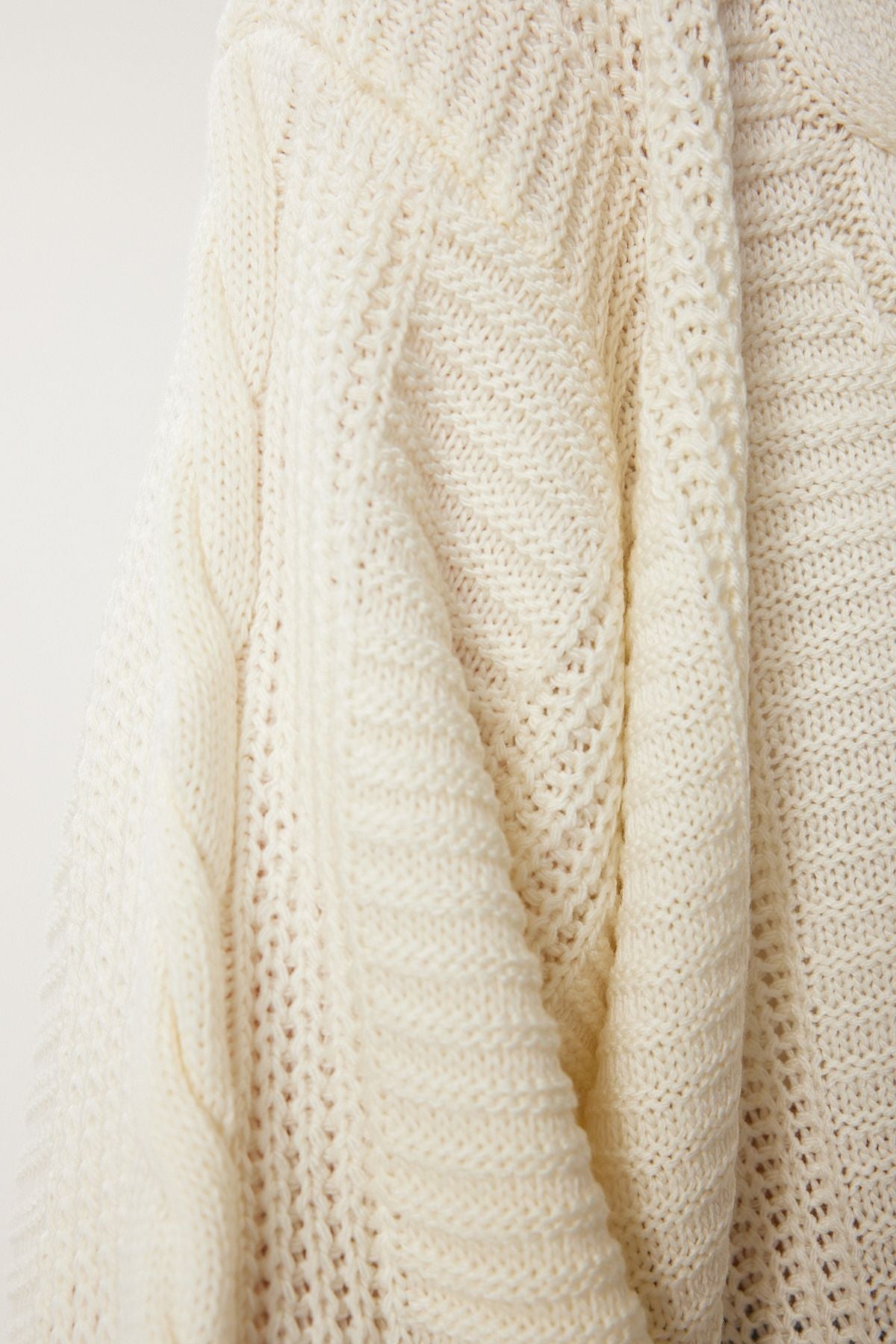 Female Ecru braided balloon sleeve shabby knitwear cardigan mx00176