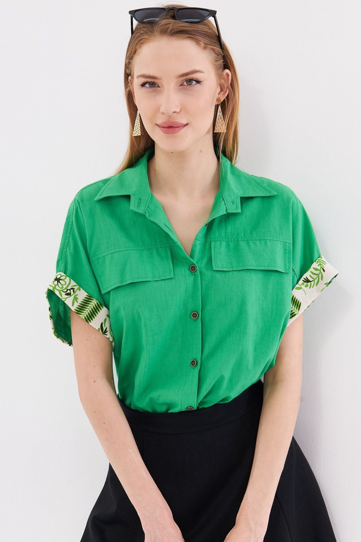 Woman Green Oversize double arm detailed shirt ARM-24Y001075