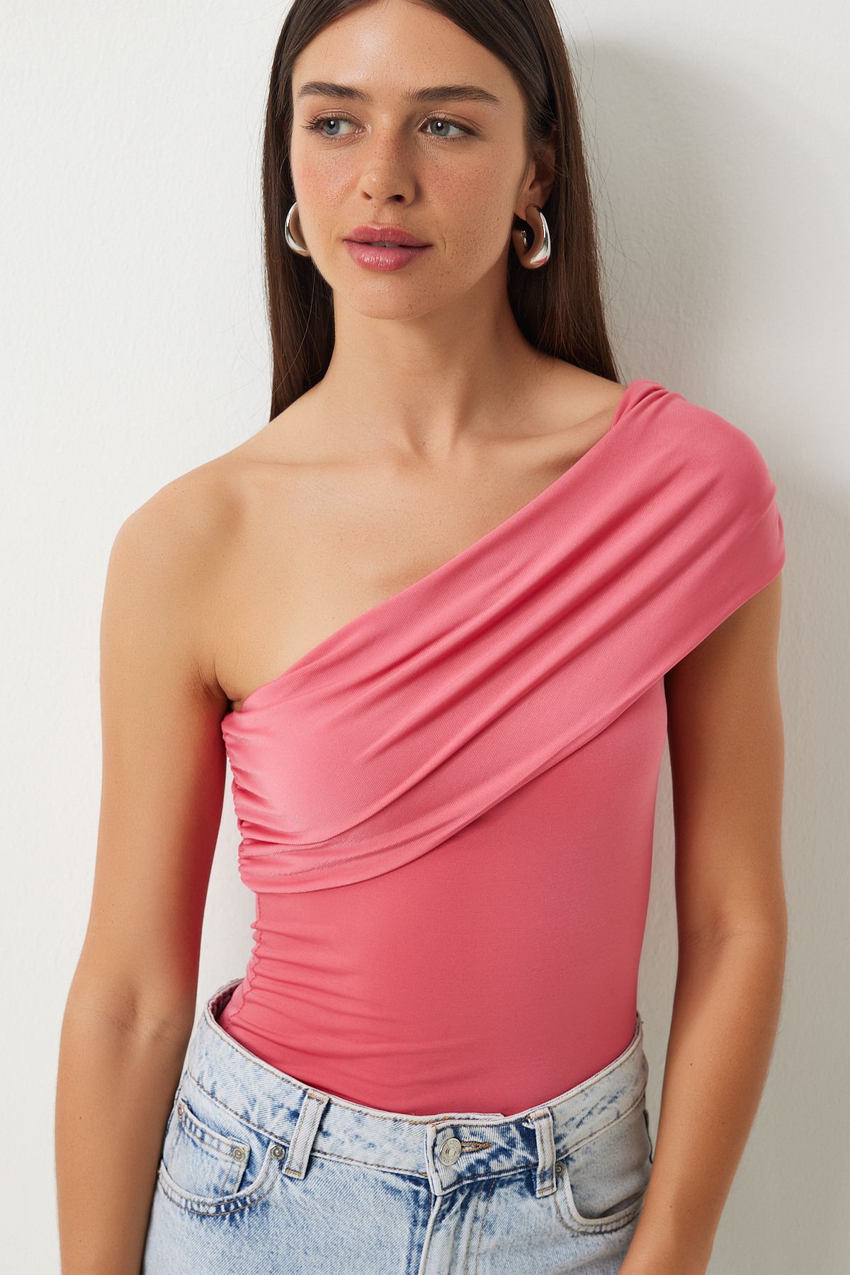 Woman Sugar Pink One Shirred Shirred Knitting Blouse DZ00112