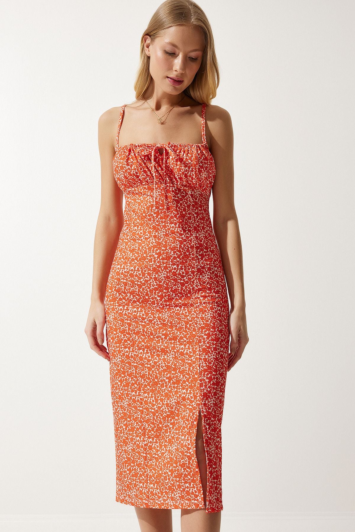 Woman White Orange Flower Sweting Summer Knitting Dress CI00029