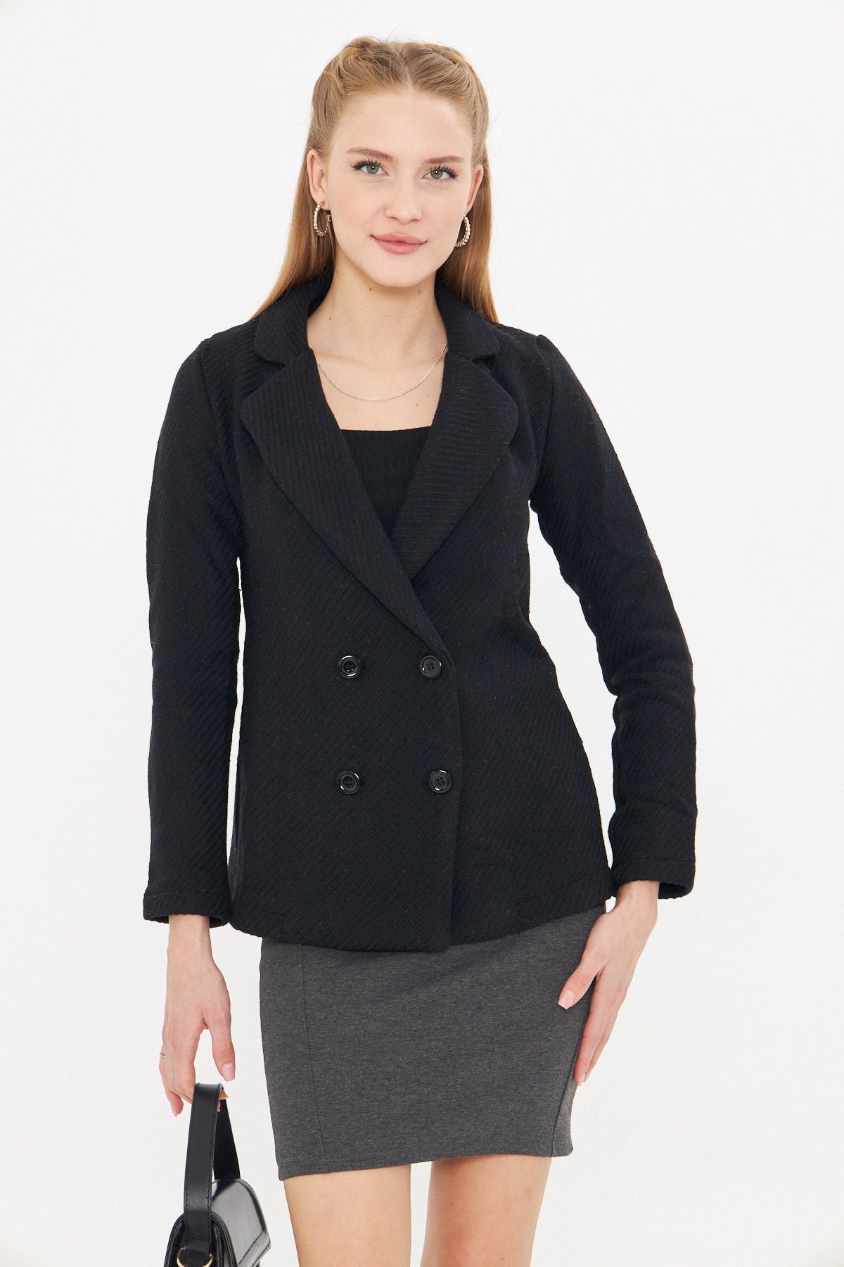 Four buttoned stamp jacket with female black line pattern ARM-24K001037