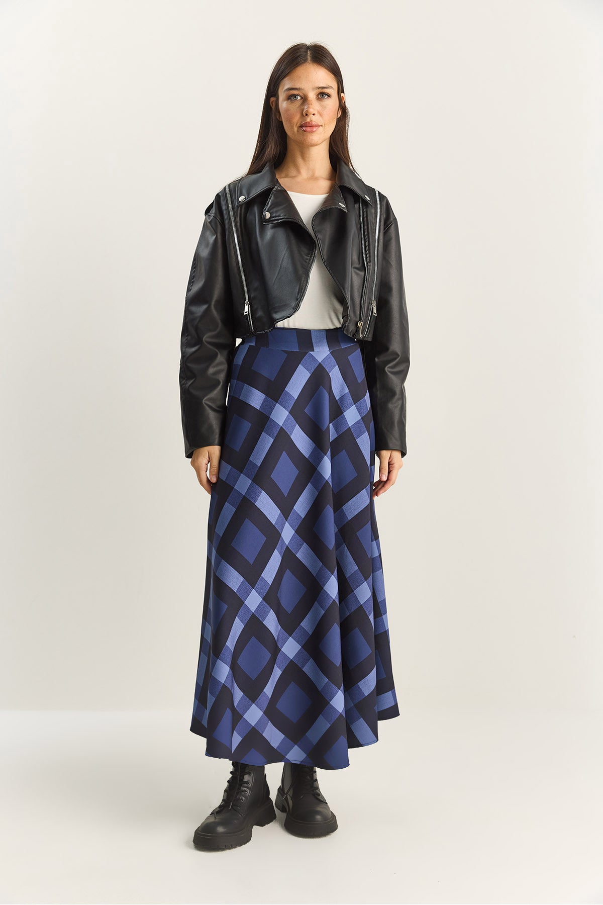 Women's Plaid Patterned Lined Maxi Flared Skirt DE251118 60283879