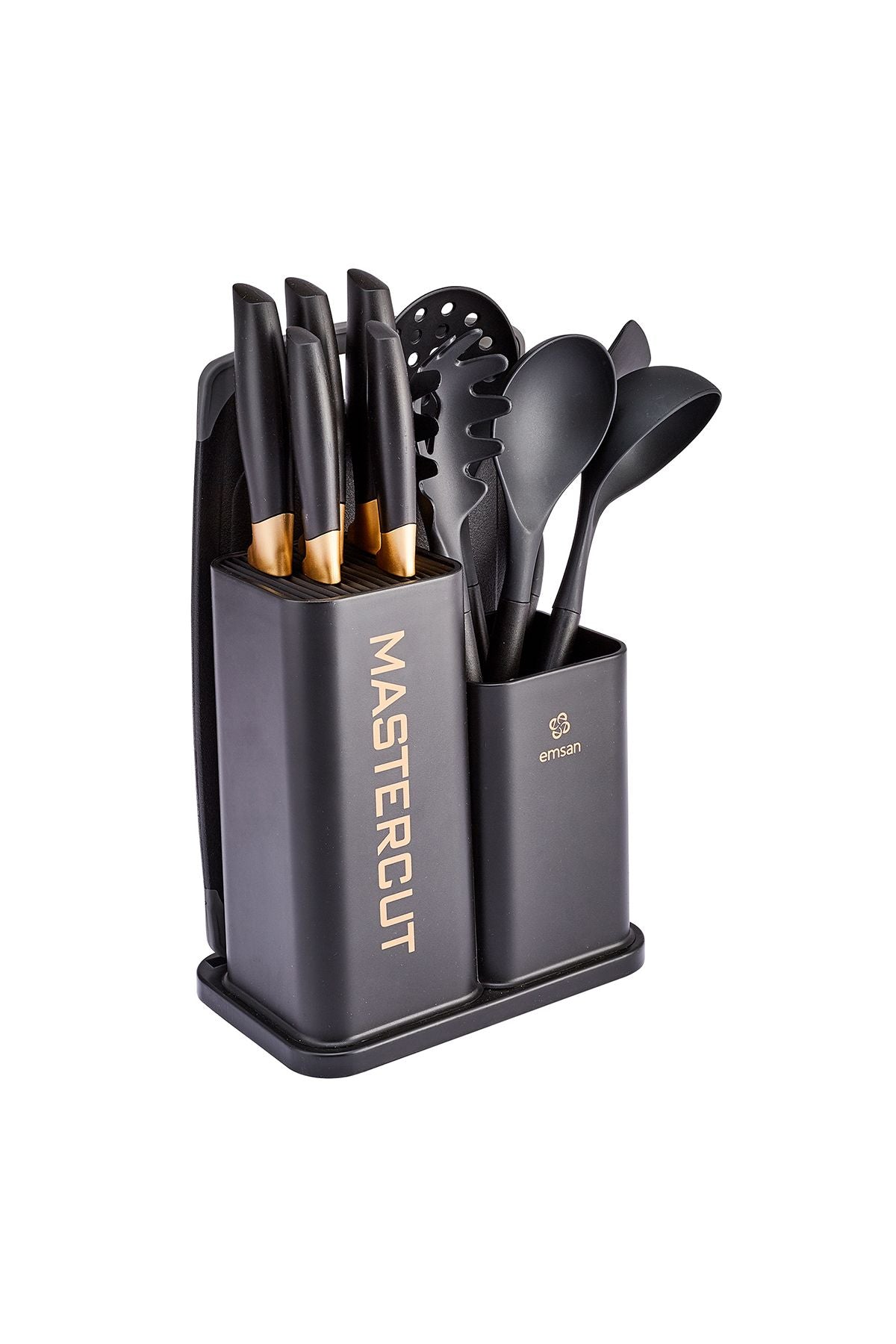 Mastercut black 12 pieces knife service cutting board set black