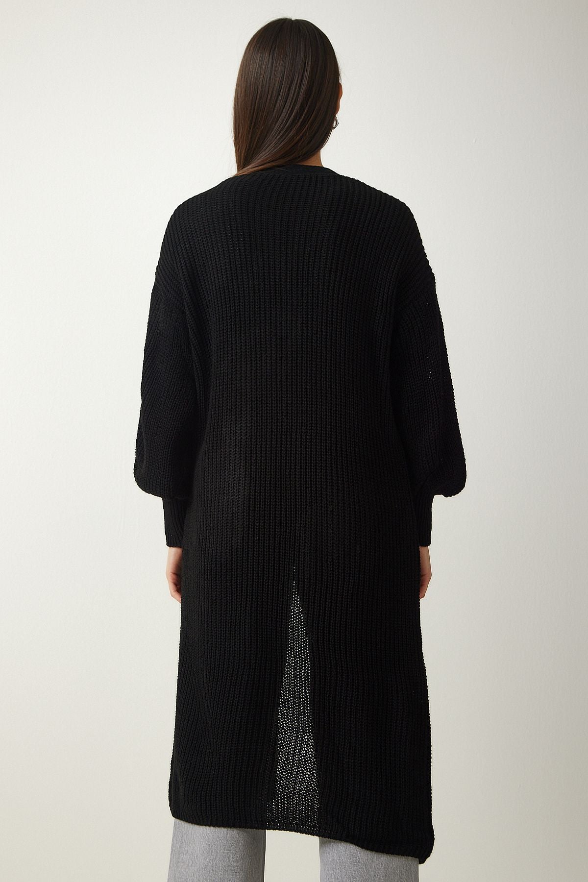 Women's black balloon sleeve long knitwear cardigan AS00026