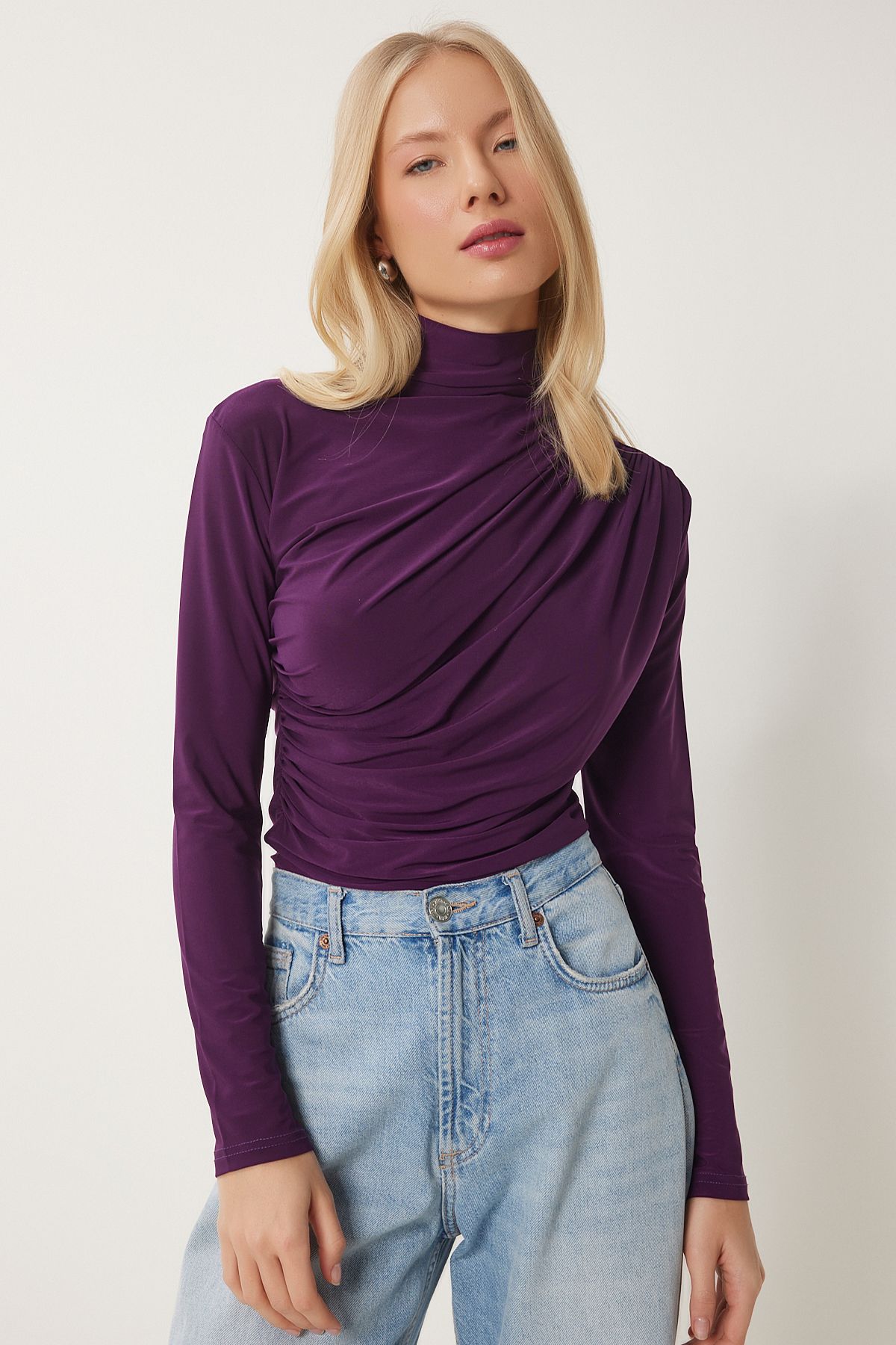 Female Plum Shirring Detailed Red Neck Sandy Blouse FF00135