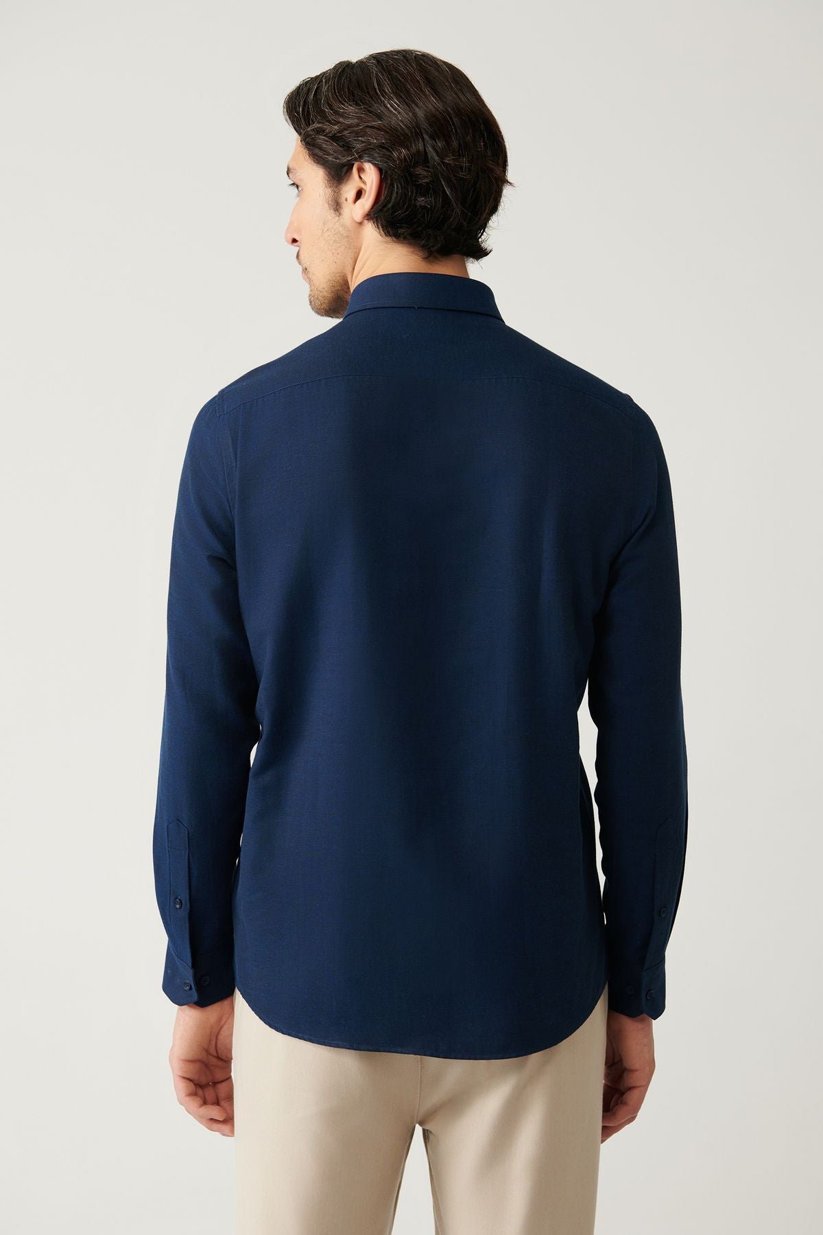 Men's navy blue button collar easily ironed cotton Oxford Shirt E002000