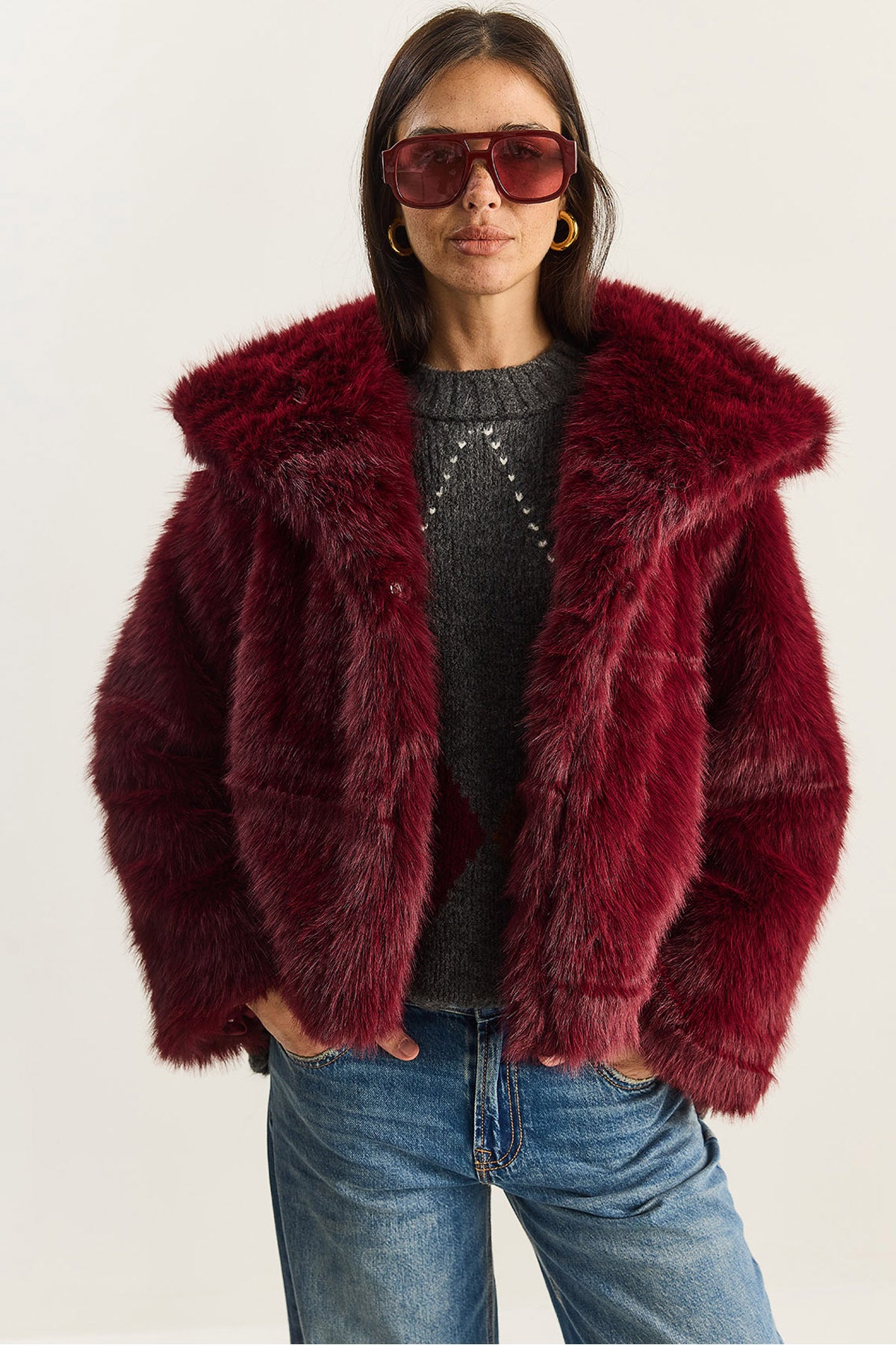 Women's Collared Lined Premium Fur Coat MBMS037 60501037