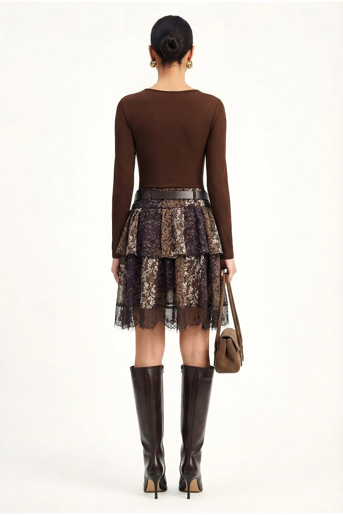 Women's Belted Lined Lace Detailed Mini Skirt 4172 60283981