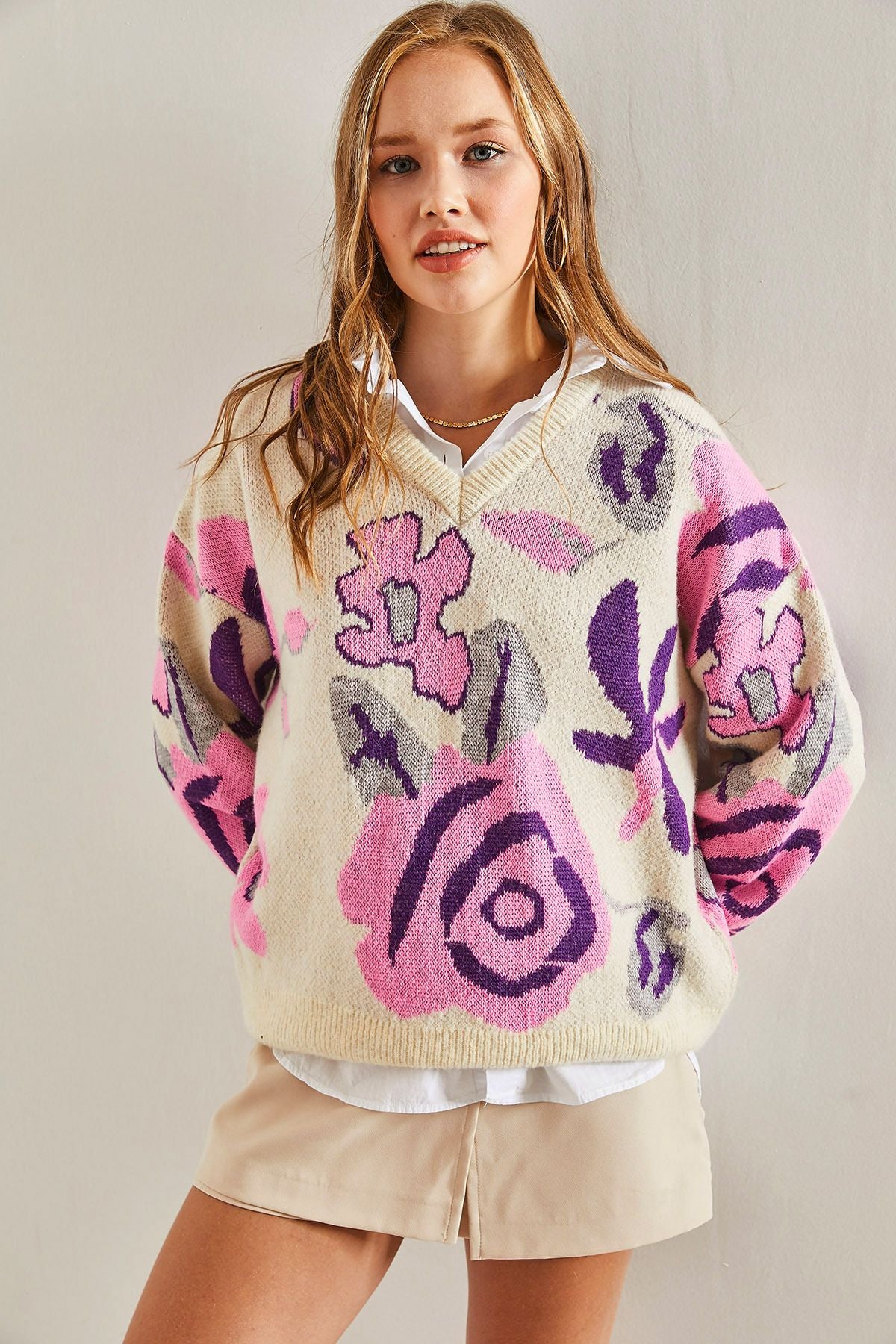 Female Multi Patterned Knitwear Sweater