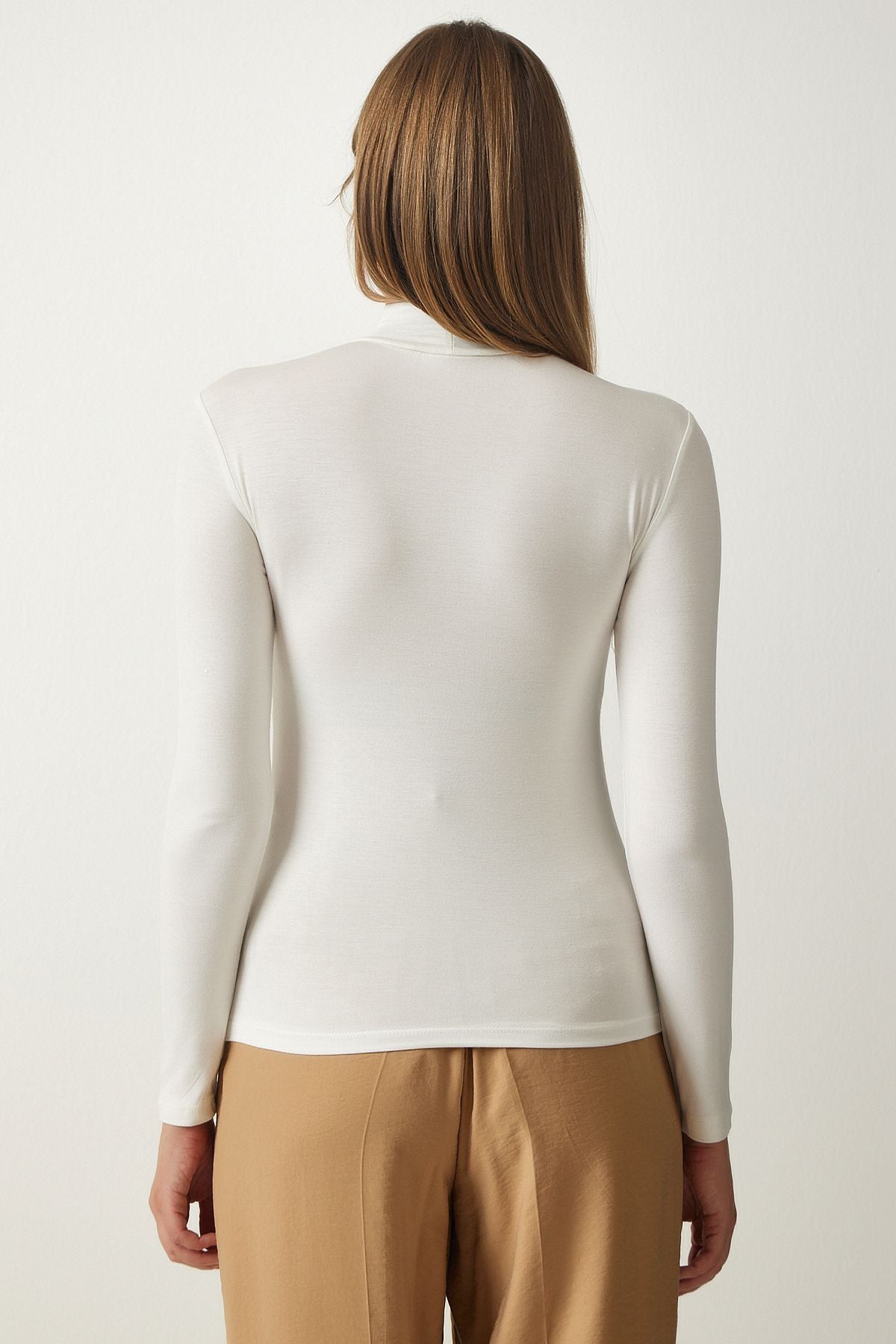 Woman Ekru Cut Out detailed viscose knitted blouse RX00039