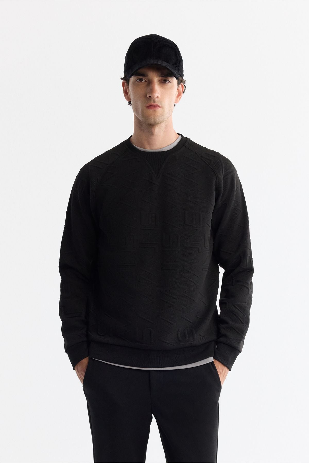 Men's Black Bicycle Collar Printed Sweatshirt A42y1335
