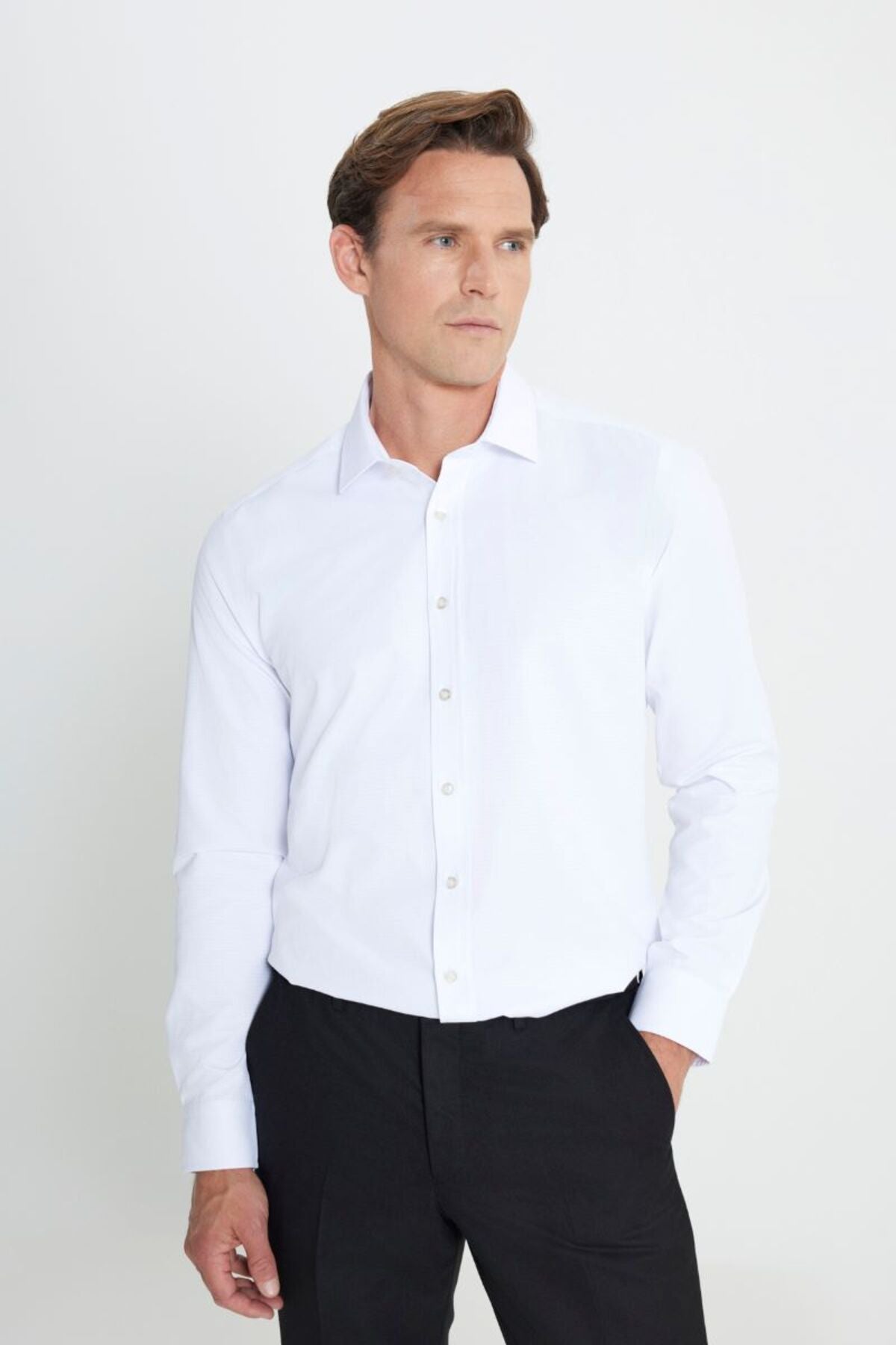 Slim Fit Narrow Cut Classic Collar Amestyan White Shirt