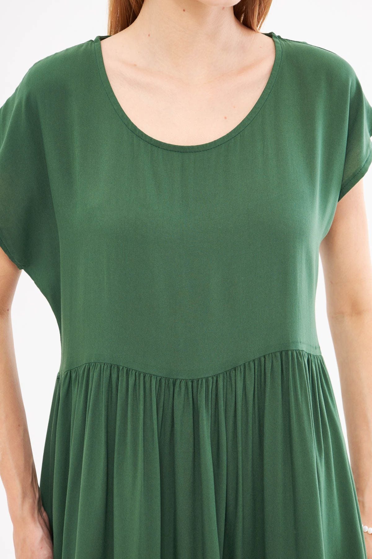 Woman Dark Green Waist Shirred Mini Dress ARM-24Y001090