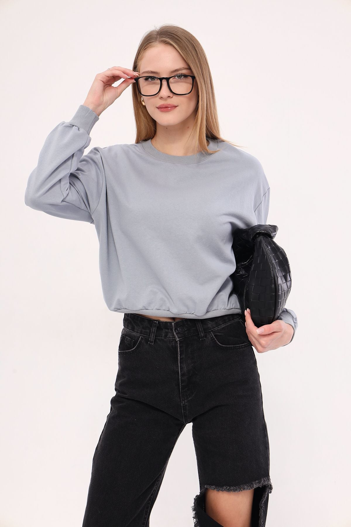 Women's Gray Bicycle Crop Sweatshirt ARM-25K001027