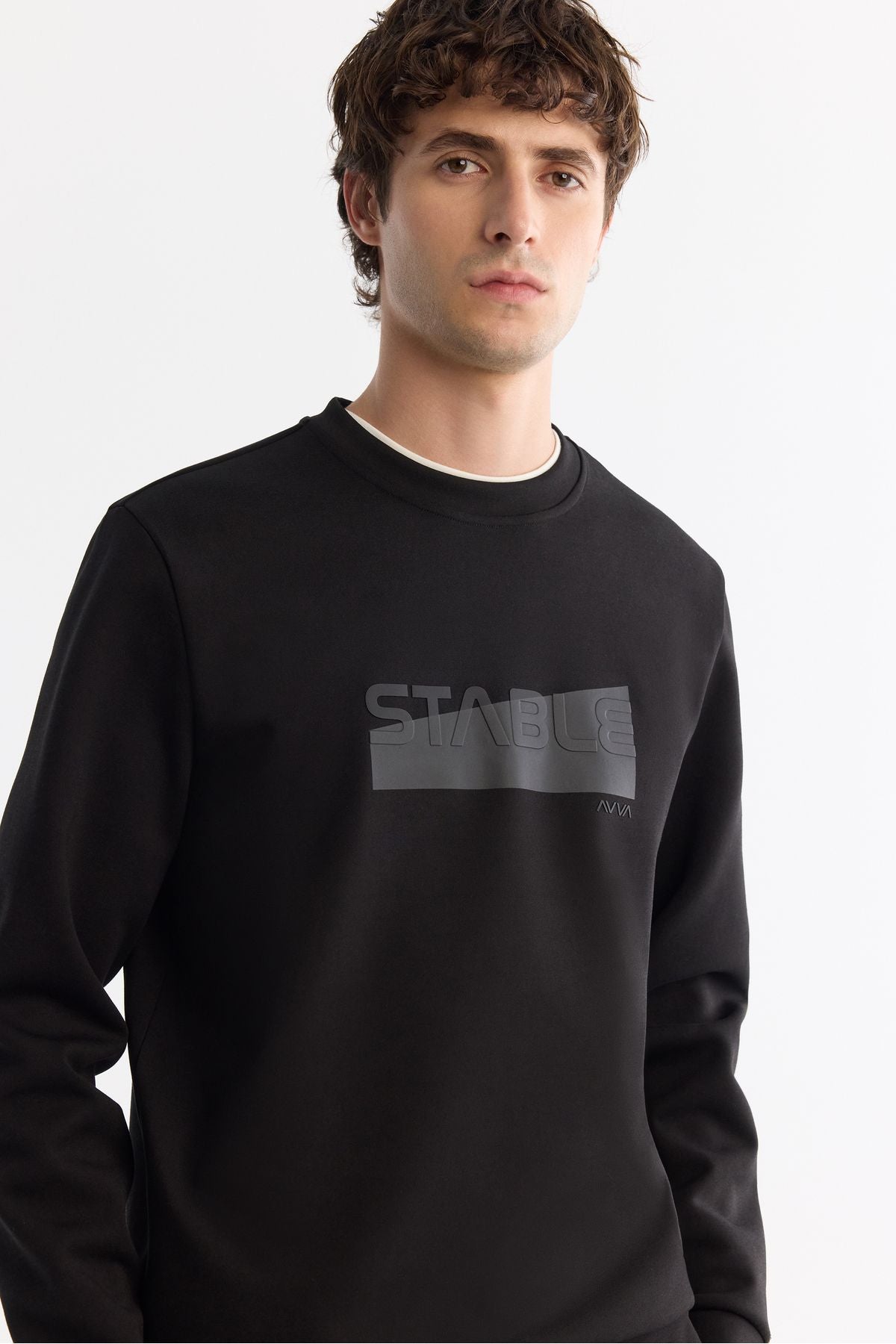 Men's black bike collar cotton printed elastan sweatshirt a42y1229