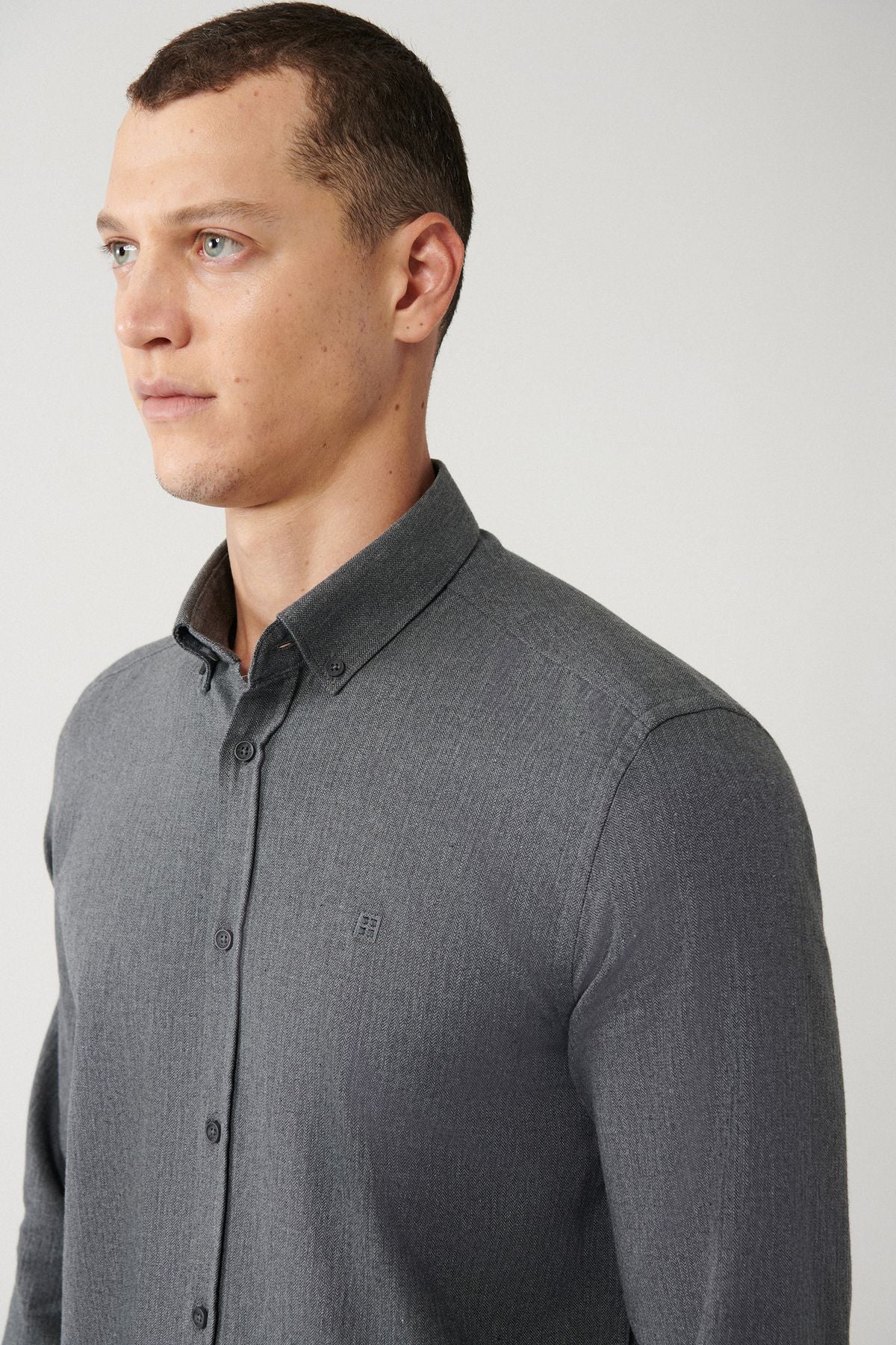 Men's anthracite buttoned collar 100 %cotton shirt B002033
