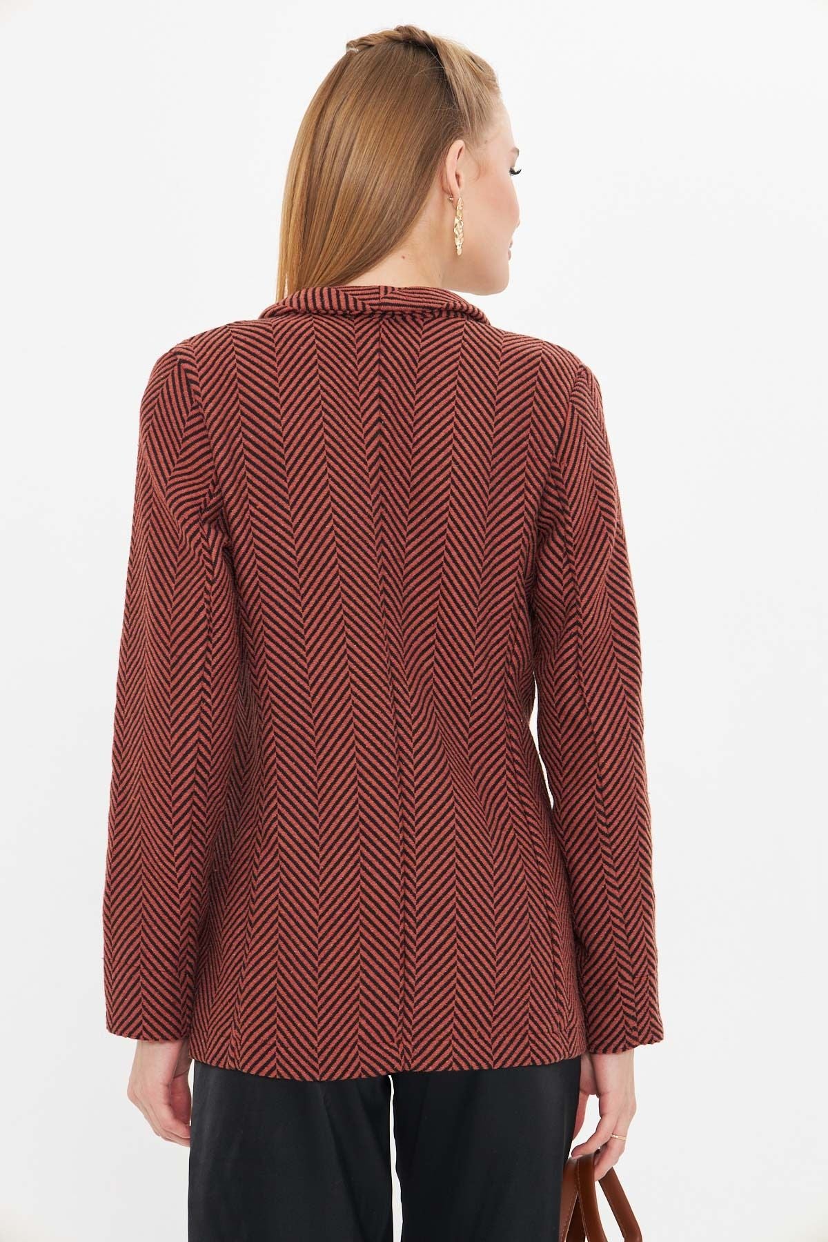 Women's Tile Fish Right Pattern Folding Single button with a buttoned stamp jacket ARM-24K001066