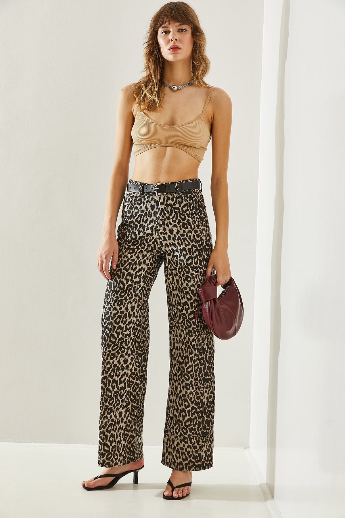 Women Leopard Patterned Palazzo Jean Pants 60251140