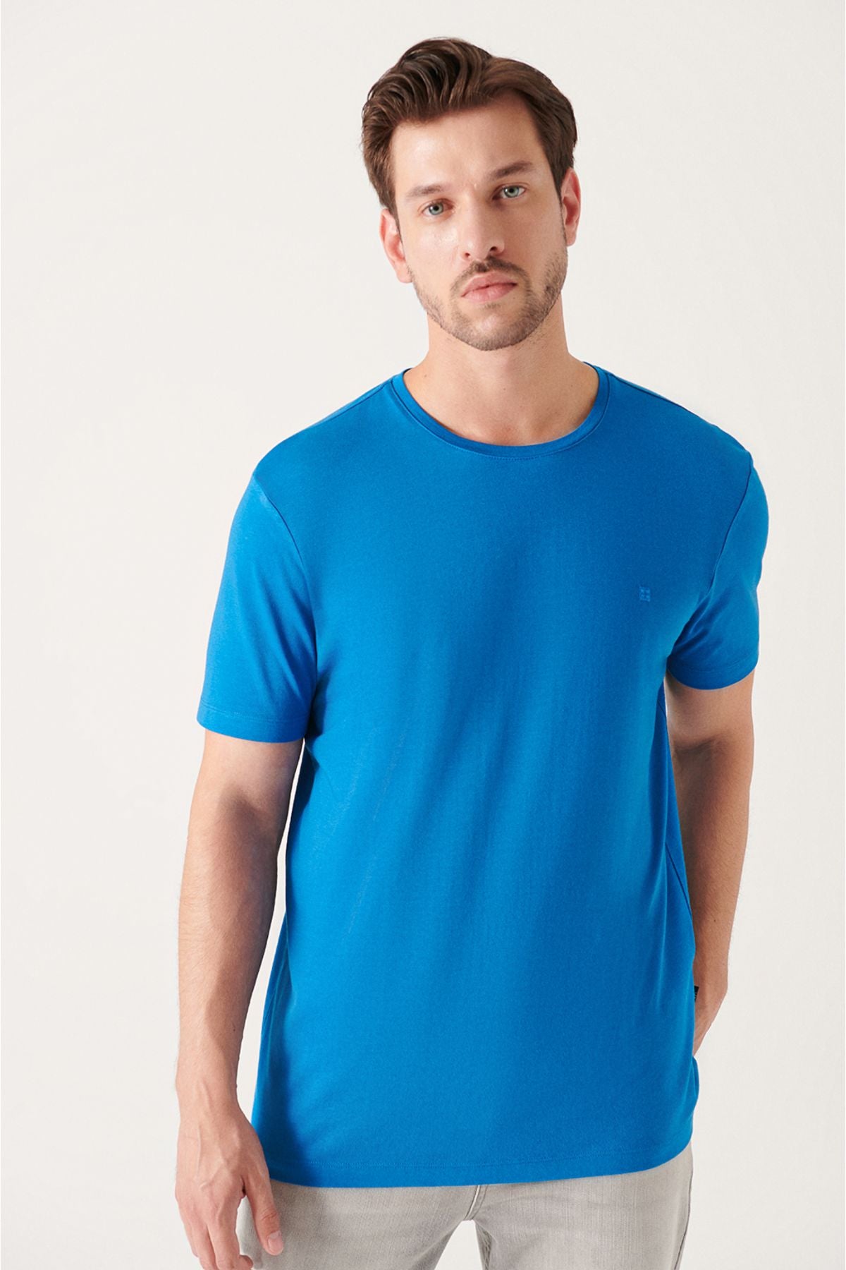 Men's Dark Blue Blue Ultrasoft Bicycle Cotton Cotton Basic T-Shirt E001171