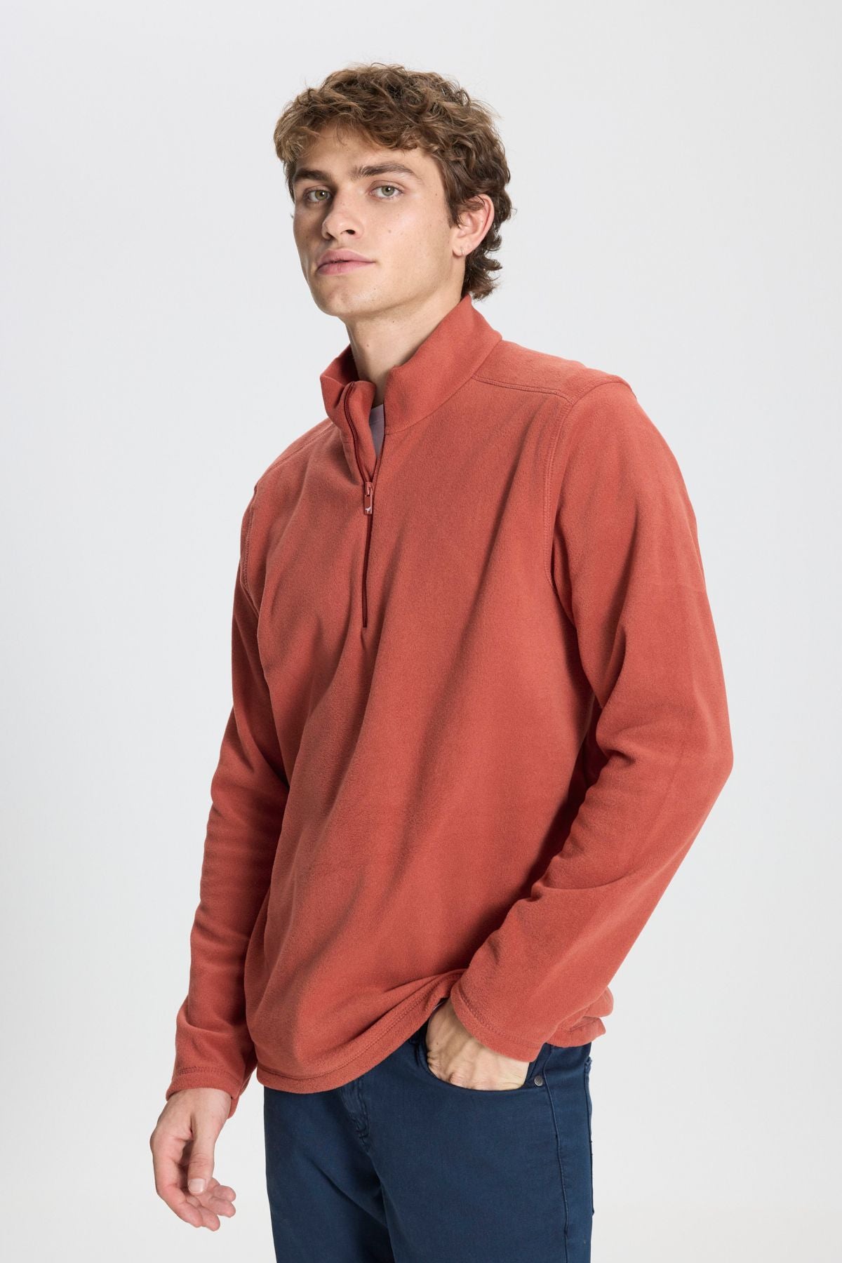 Men's light brown anti-pilling standard standard fit upright collar polar sweatshirt