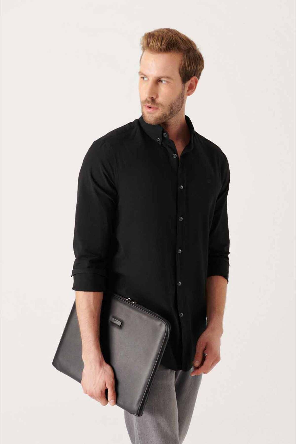 Men's Black 100 %Cotton Flinter Soft key buttoned collar shirt E002206