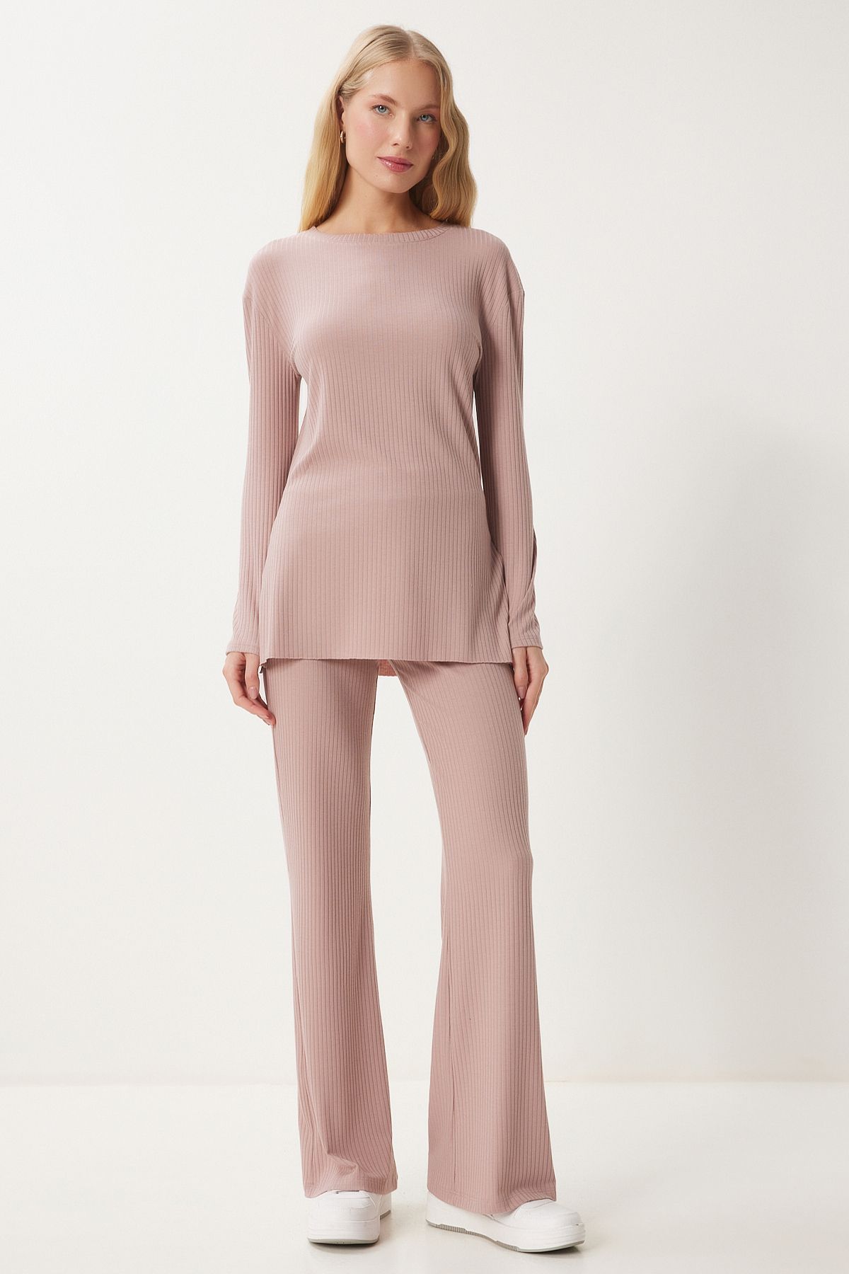 Female Powdered Casual Wick Knit Blouse Pants Set OW00054