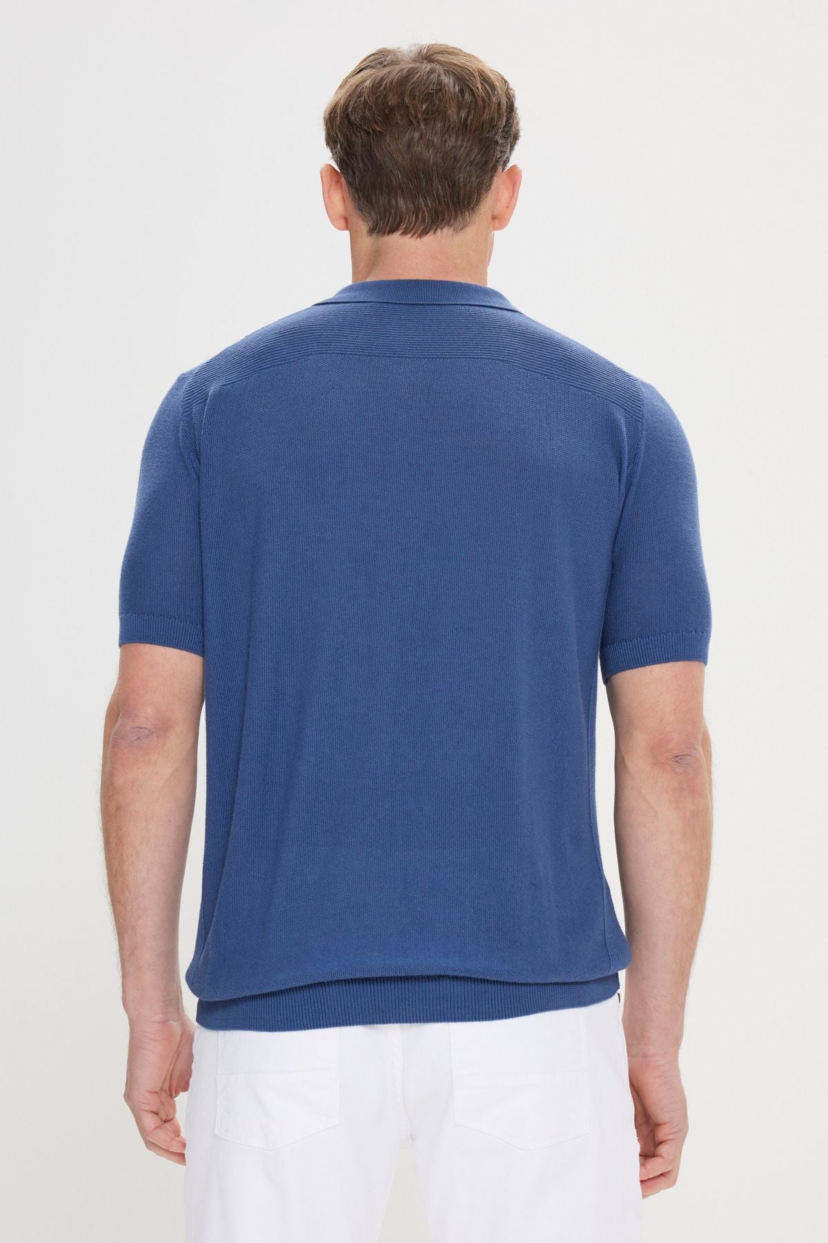 Men's Indigo Standard Fit Normal Cutting 100 %Cotton Jacquari Polo Yaka Triko T -shirt