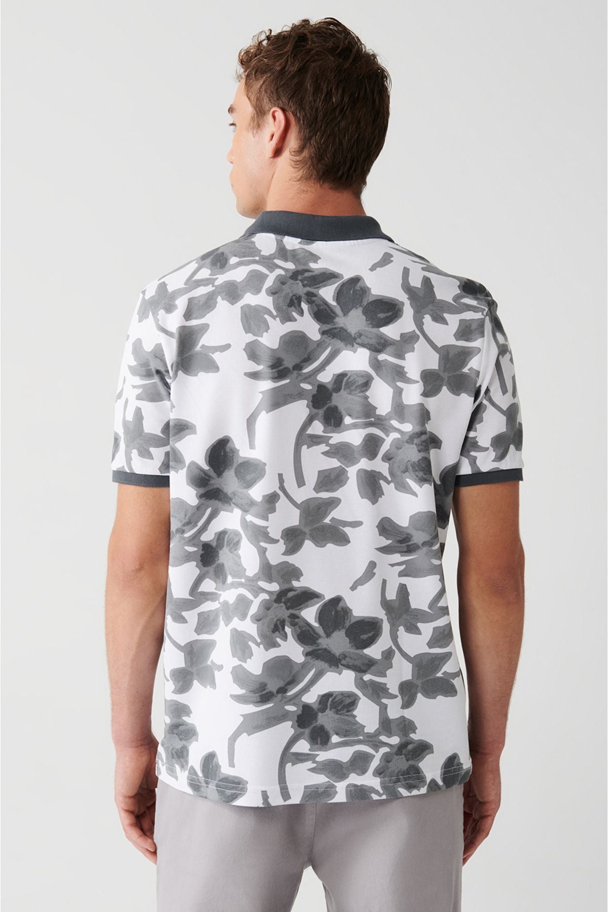Male Antracite 100 %Cotton Printed 2 Button Polo Yaka T-shirt A31y1160