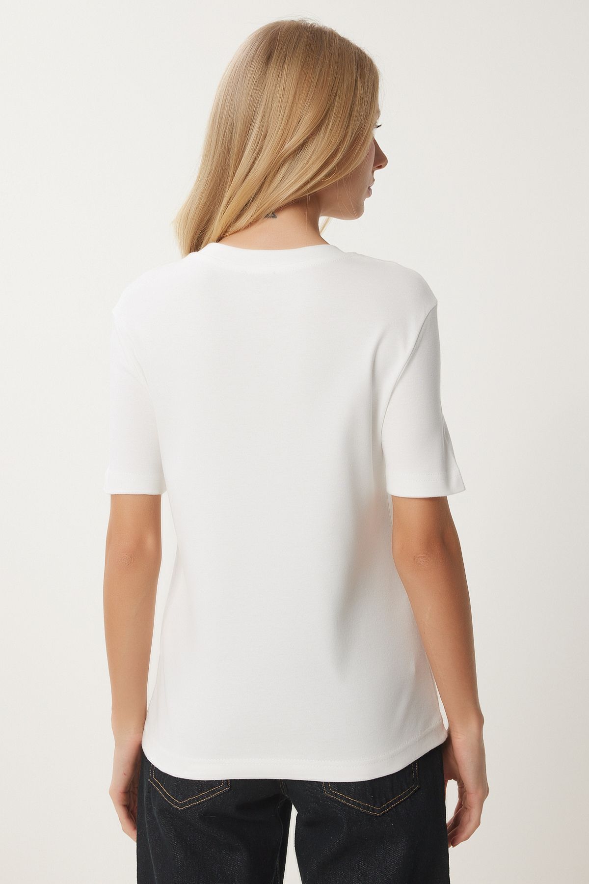 Woman White Cotton Basic Knitting T-Shirt AG00001