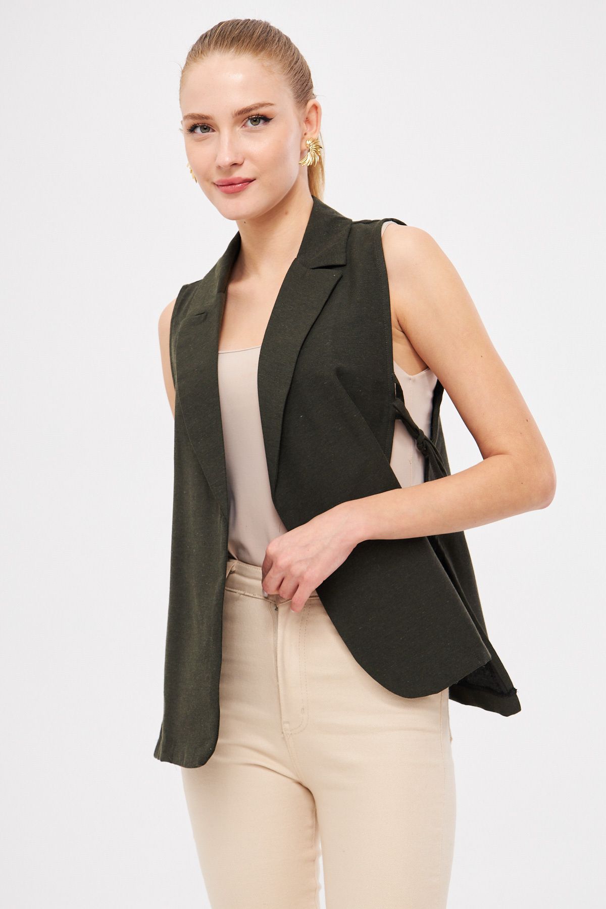 Female Khaki Men's collar side-binding vest ARM-25K001007