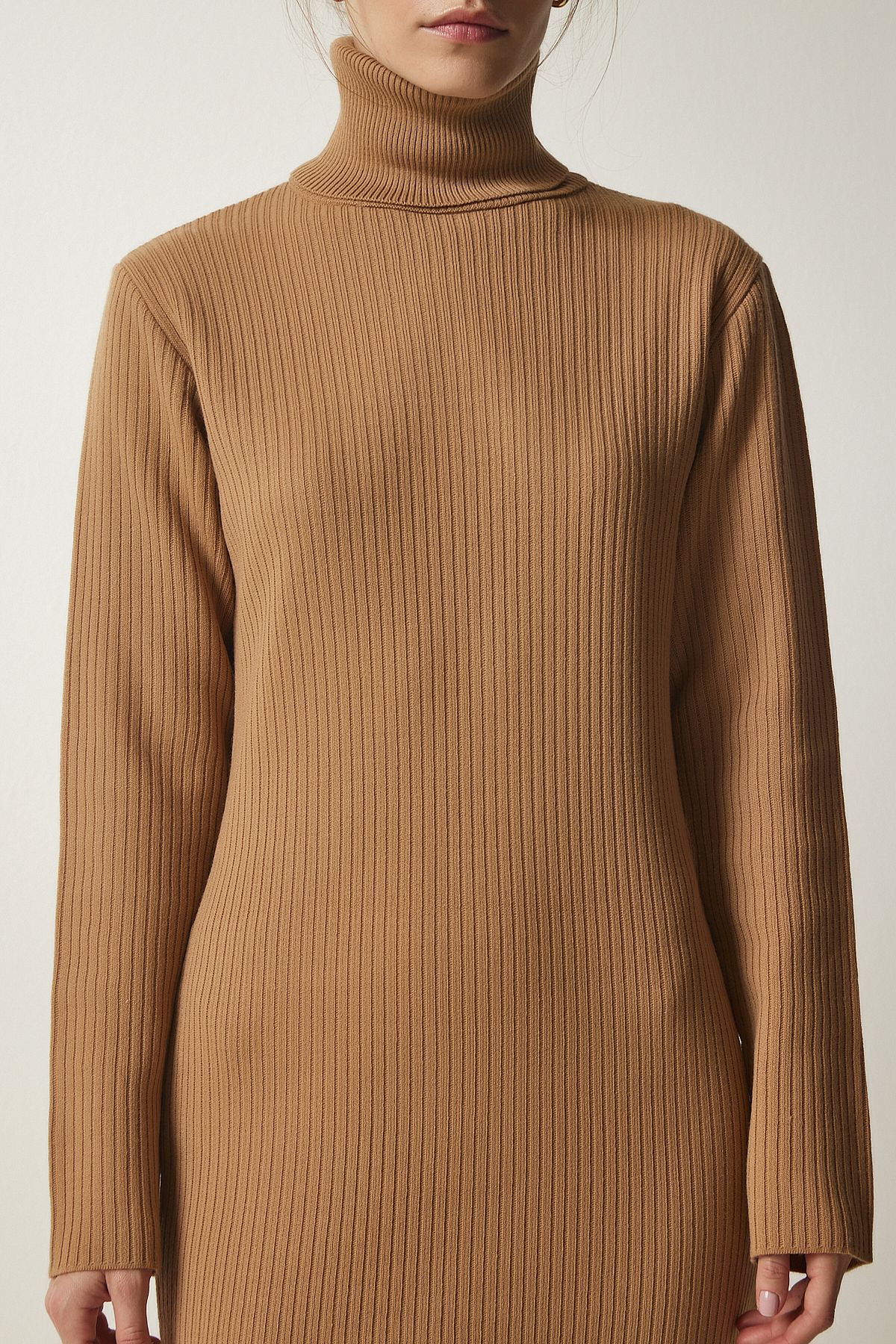 Female biscuit fisherman collar slit knitwear dress PF00038