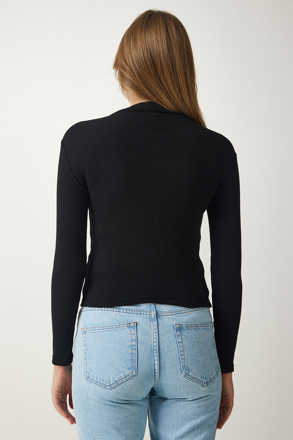 Female black fisherman collar wick knitted blouse GT00054