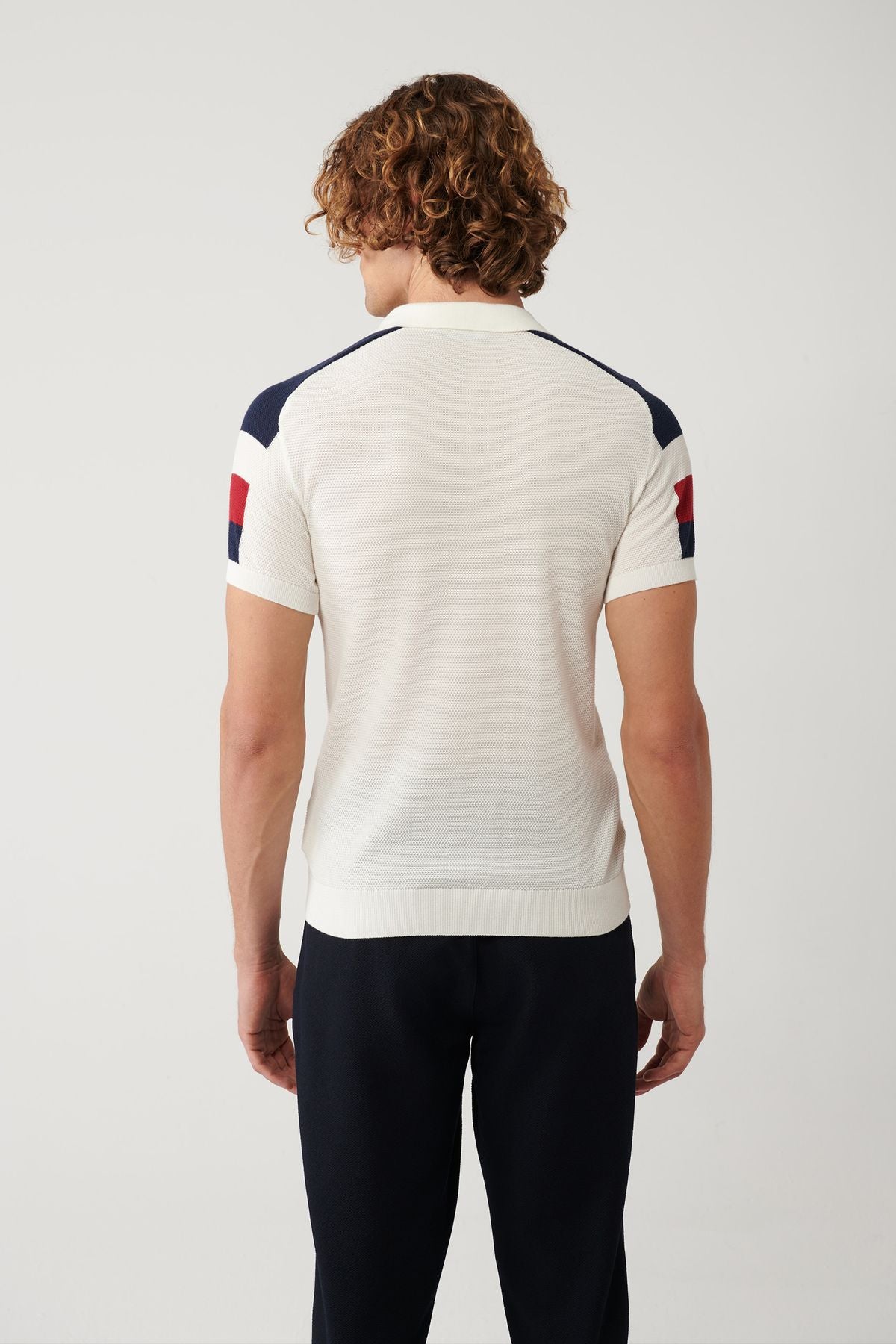 Men's White 3 Button Modal textured Polo collar knitwear T-shirt A41y5026