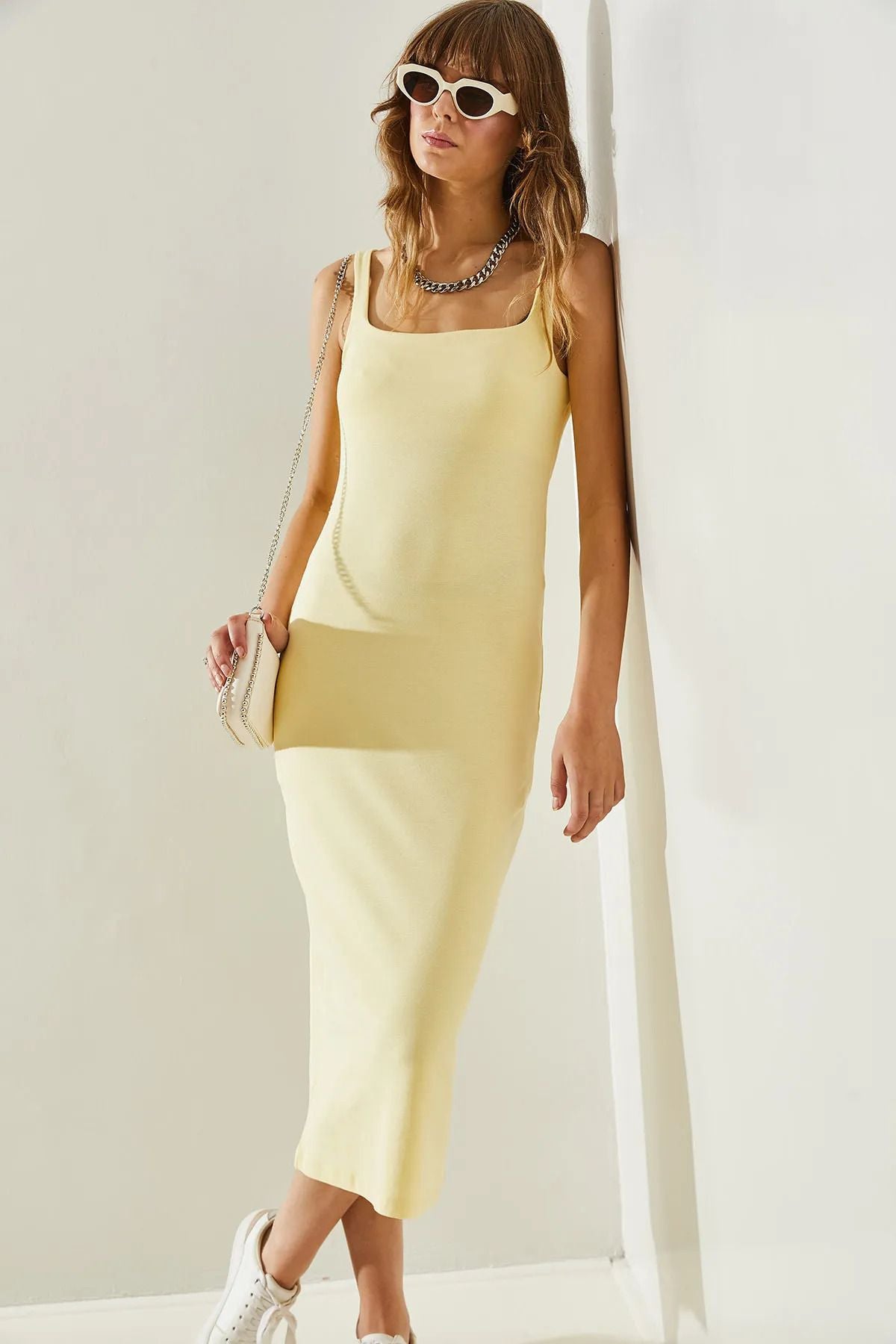 Female Square Collar Hanger Midi Boy Basic Dress 60251239