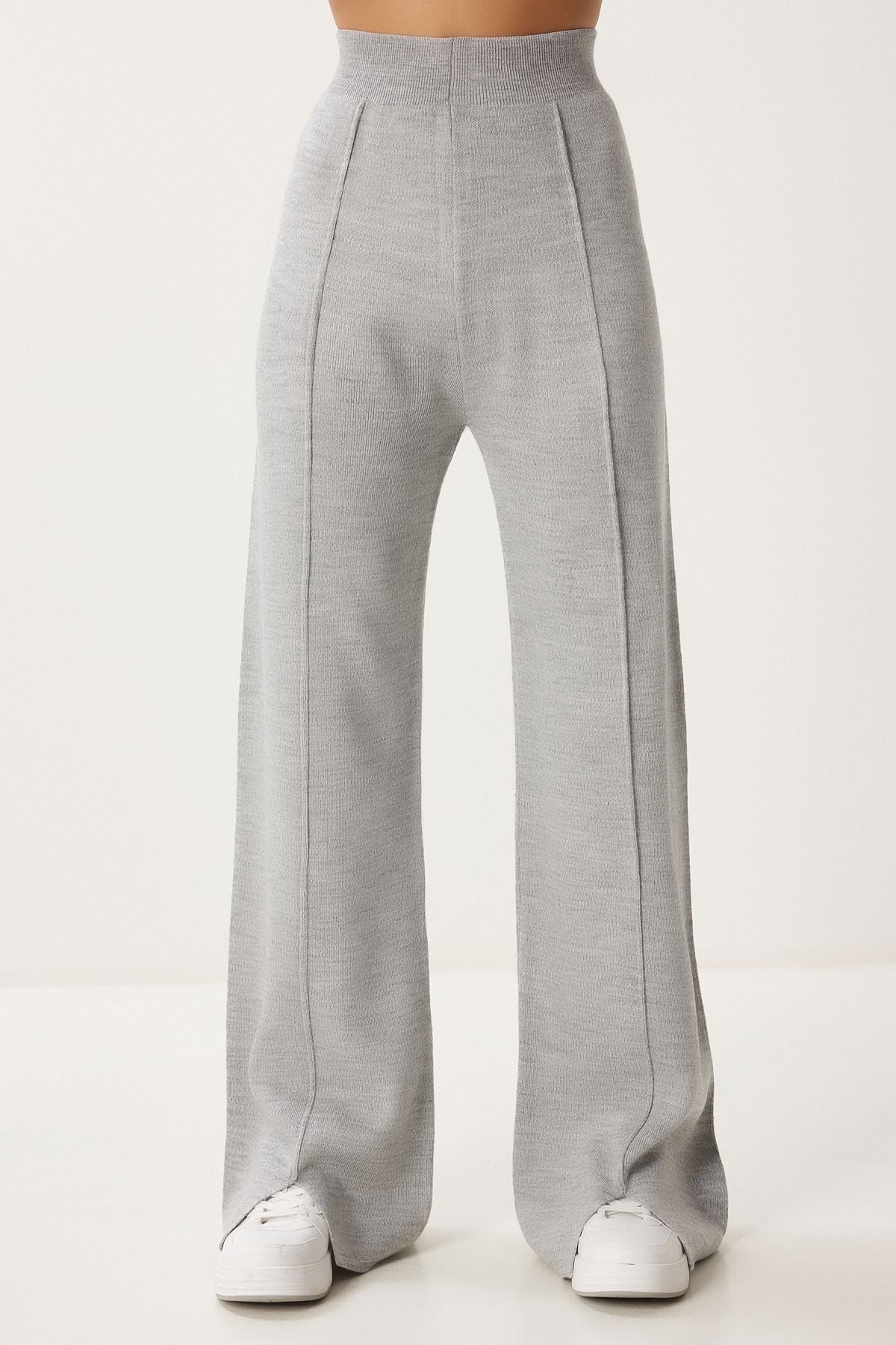 Woman Light Gray Stylish Knitwear Cossack Pants Set Mu00012
