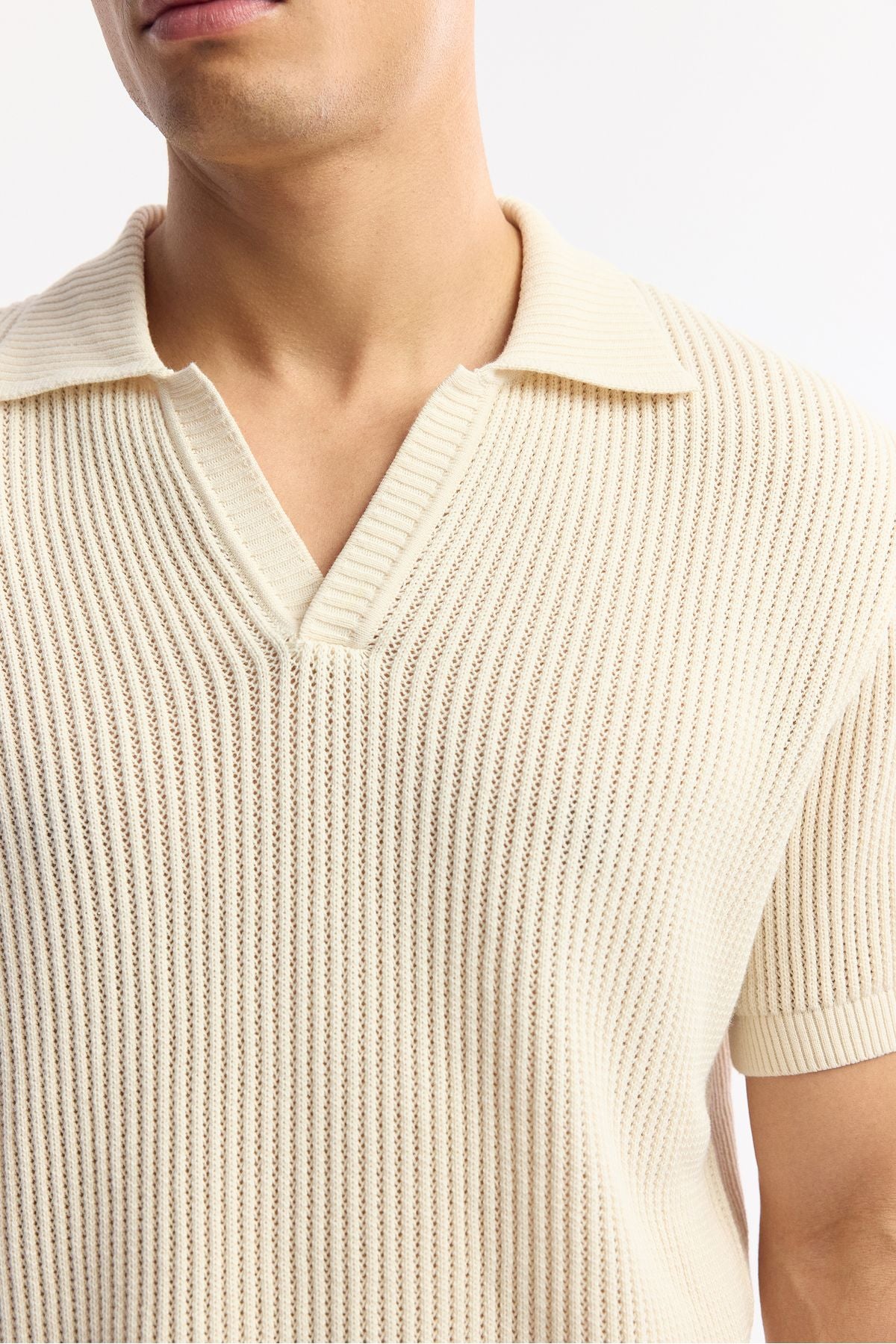 Men's Beige Polo Yaka Buttonless Offer Triko T-Shirt A51y5166