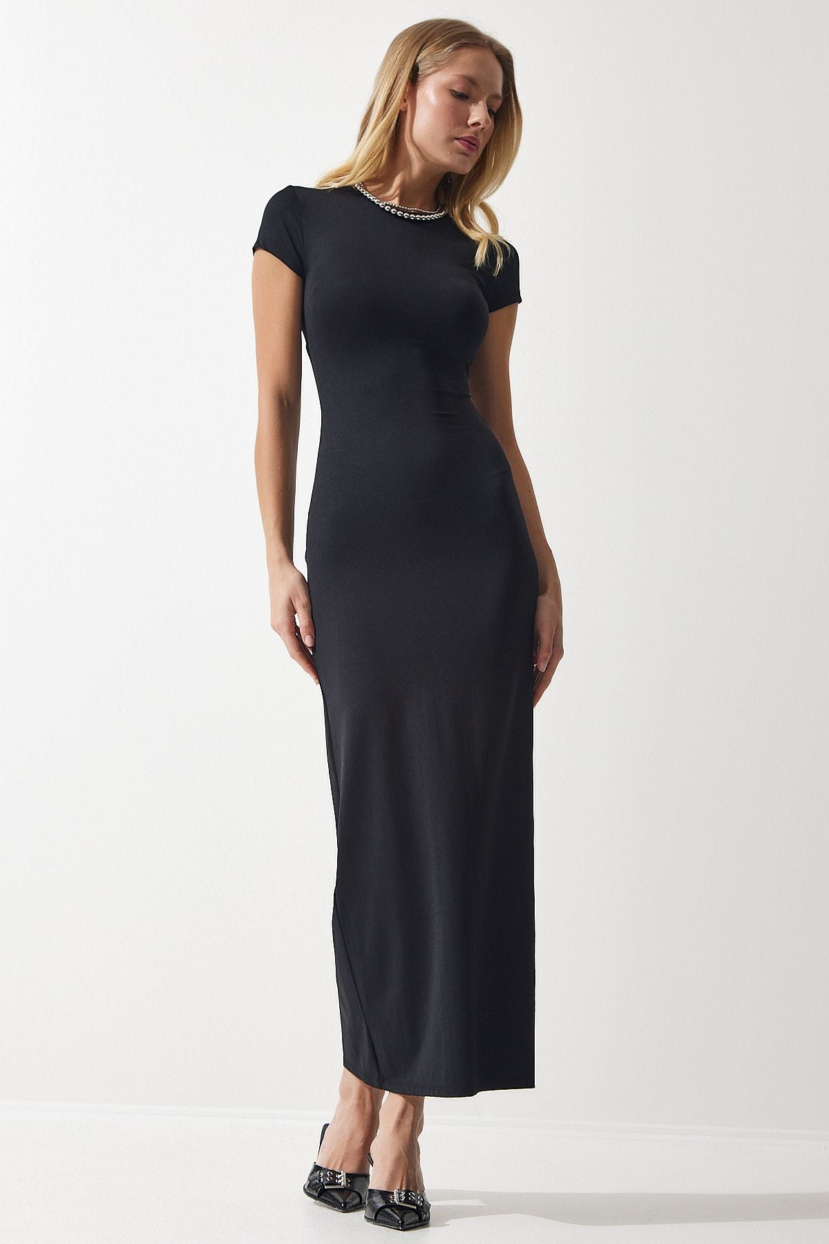 Woman Black Bike Sandy Knitting Dress Ub00239