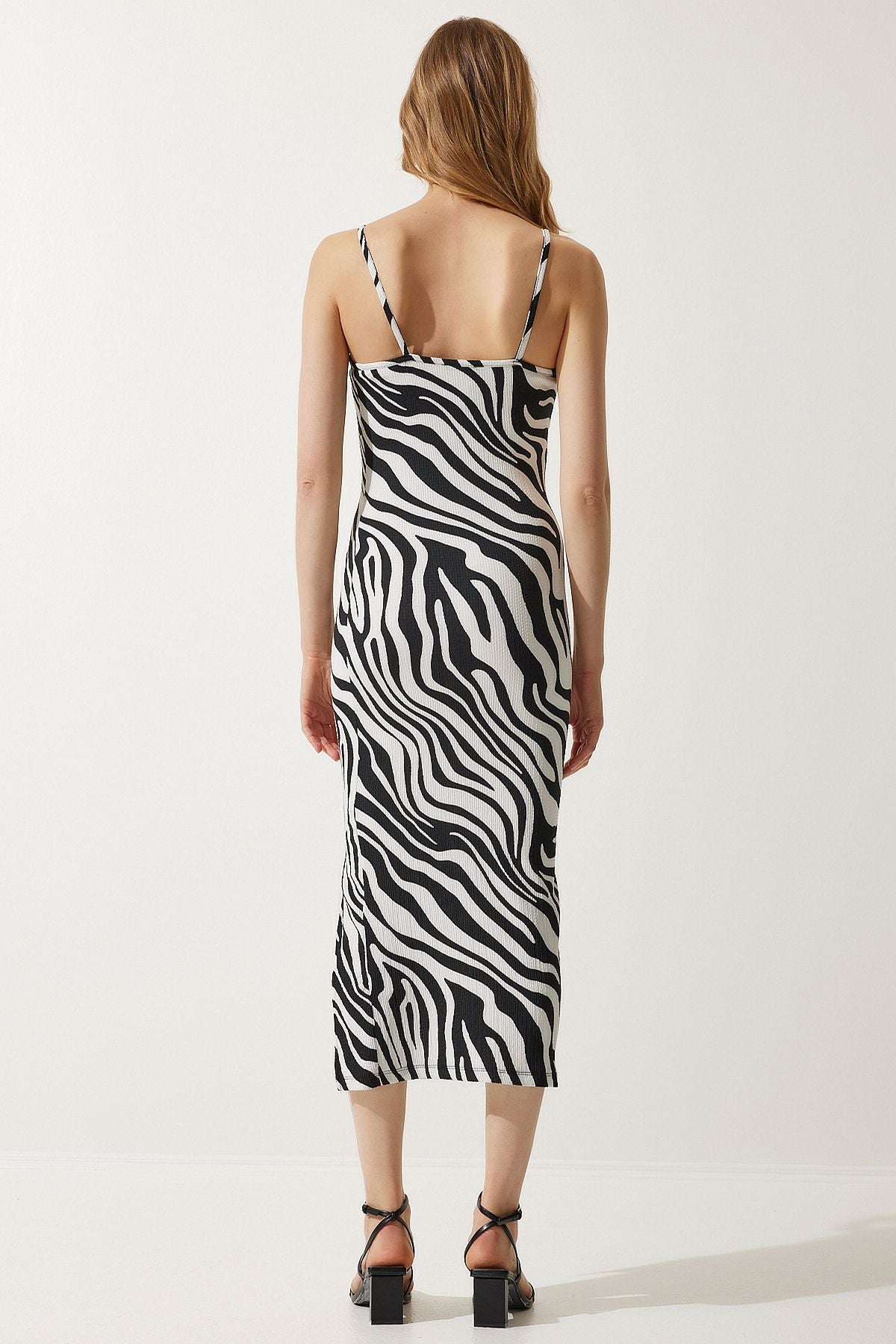 Woman Black and White Patterned Summer Summer Knitting Dress FF00158