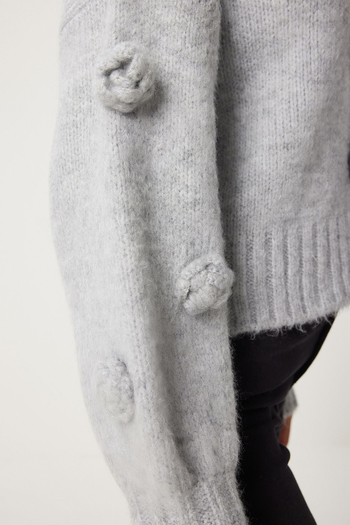 Women's Gray Pompom Flower Detail Triko Cardigan PF00078