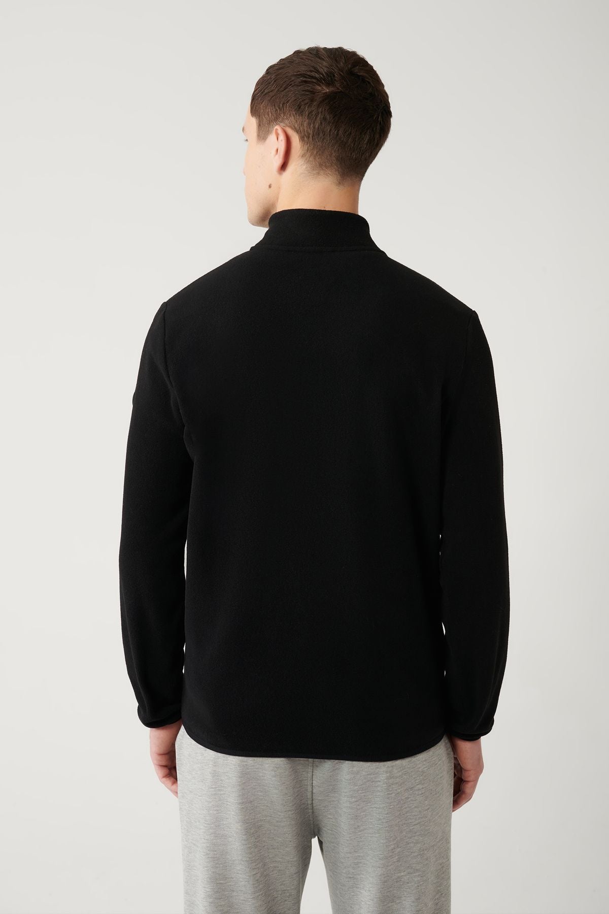 Men's black upright neck cold -resistant zipper with fleece sweatshirt E001069