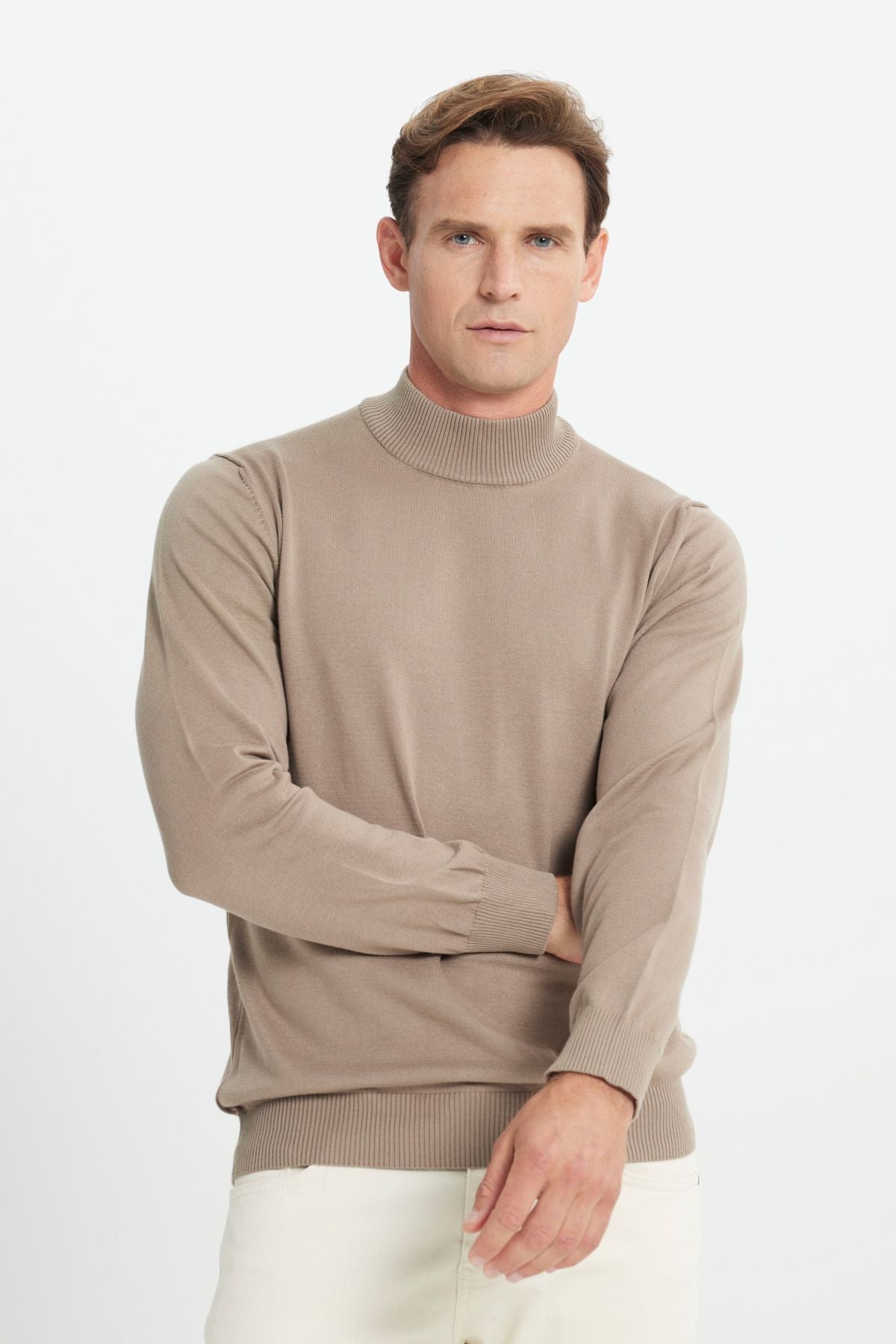 Cotton Standard Fit Normal Cut Half Fisherman Neckline Knitwear Sweater