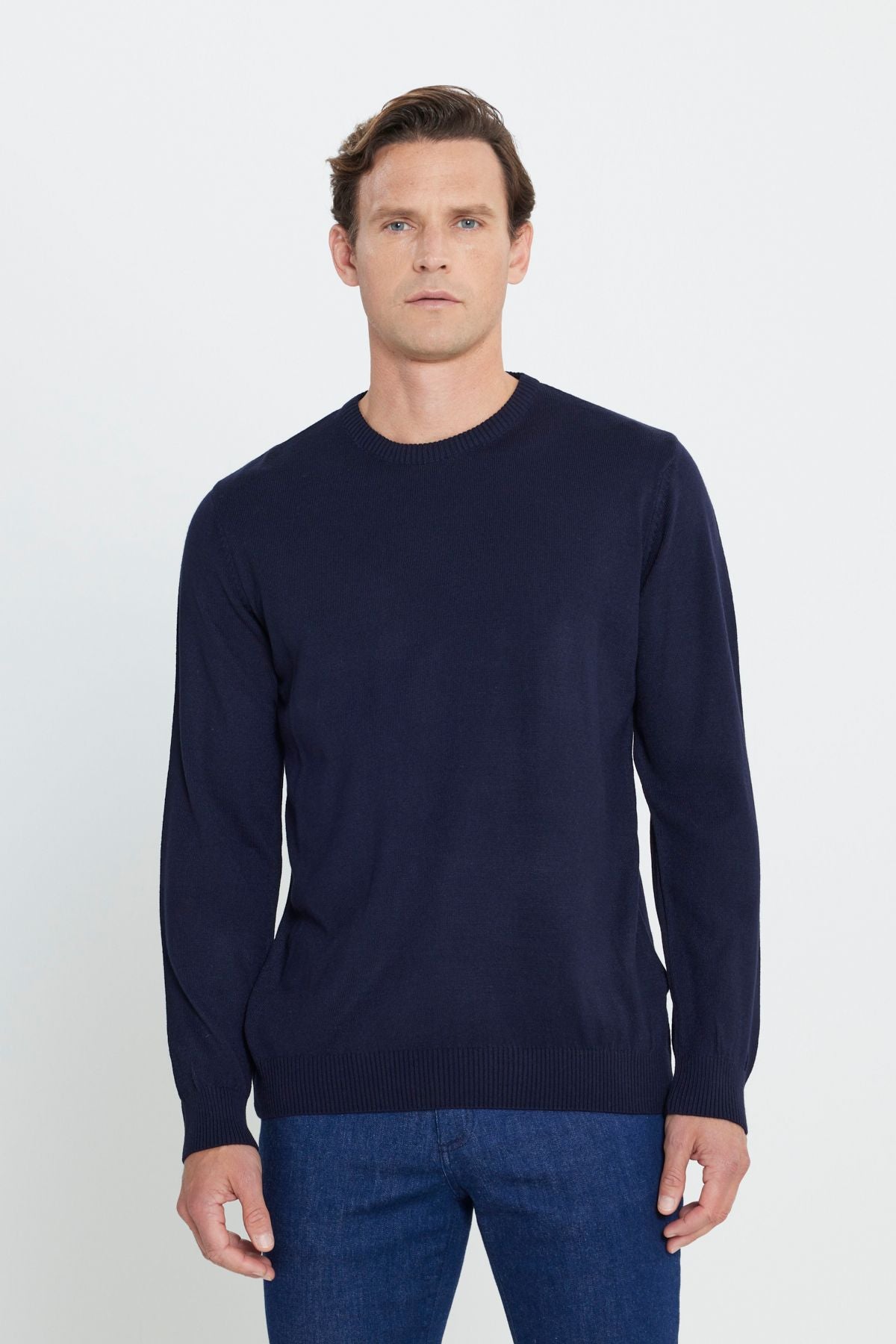 Men's Navy Blue Following Anti-Pilling Standard Fit Normal Normal Cut Bicycle Knitwear Kazakh