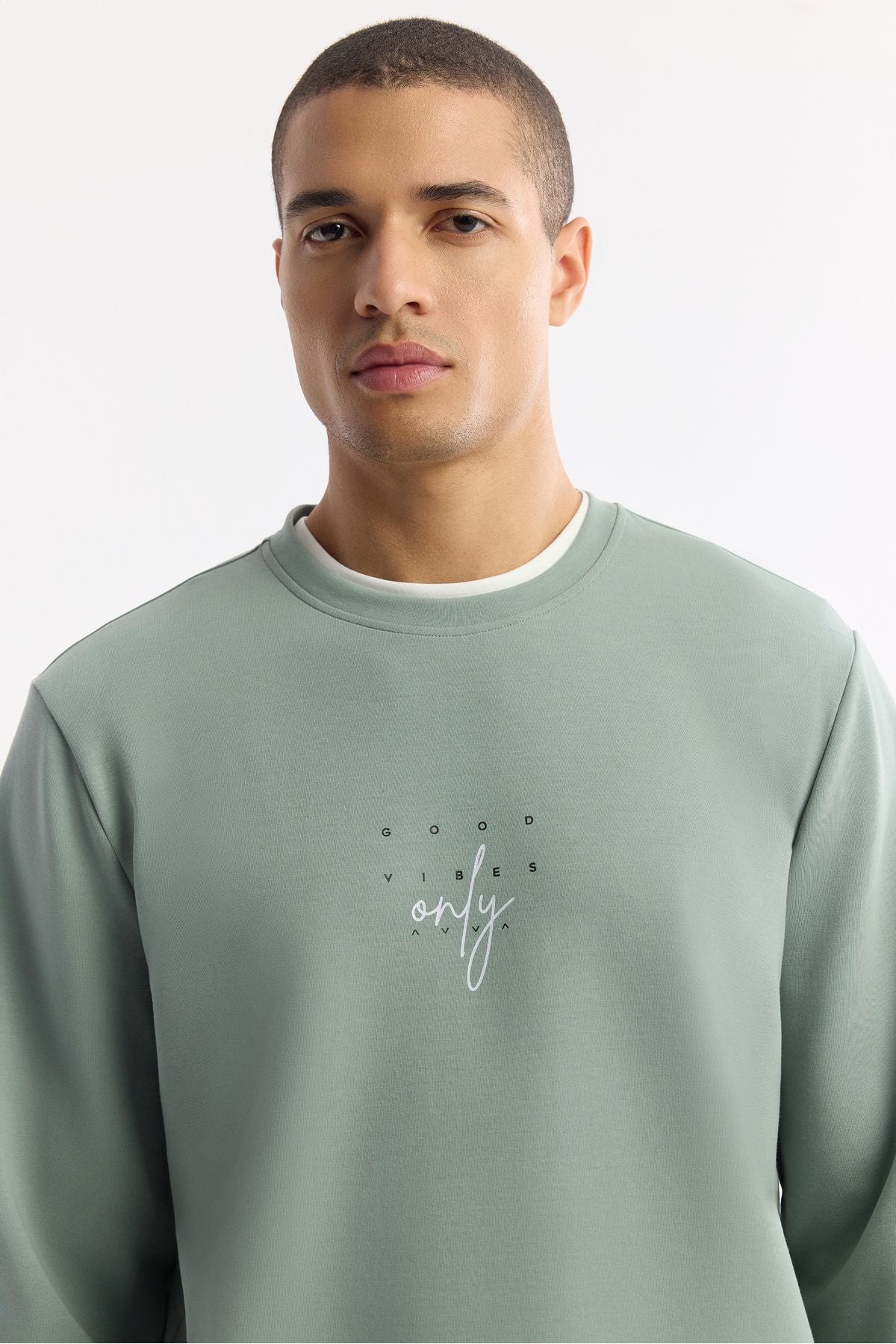 Men's Mint Green Bicycle Collar Printed Interlok Sweatshirt A51y1235
