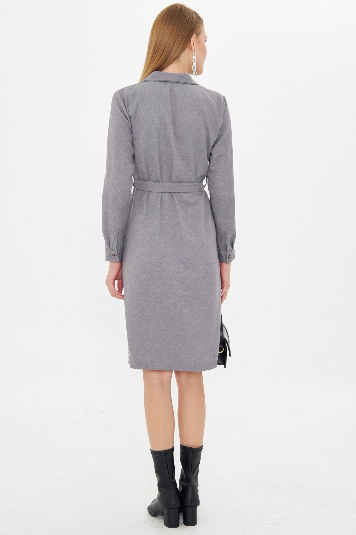 Woman Gray Long Shirt Dress ARM-22K001141