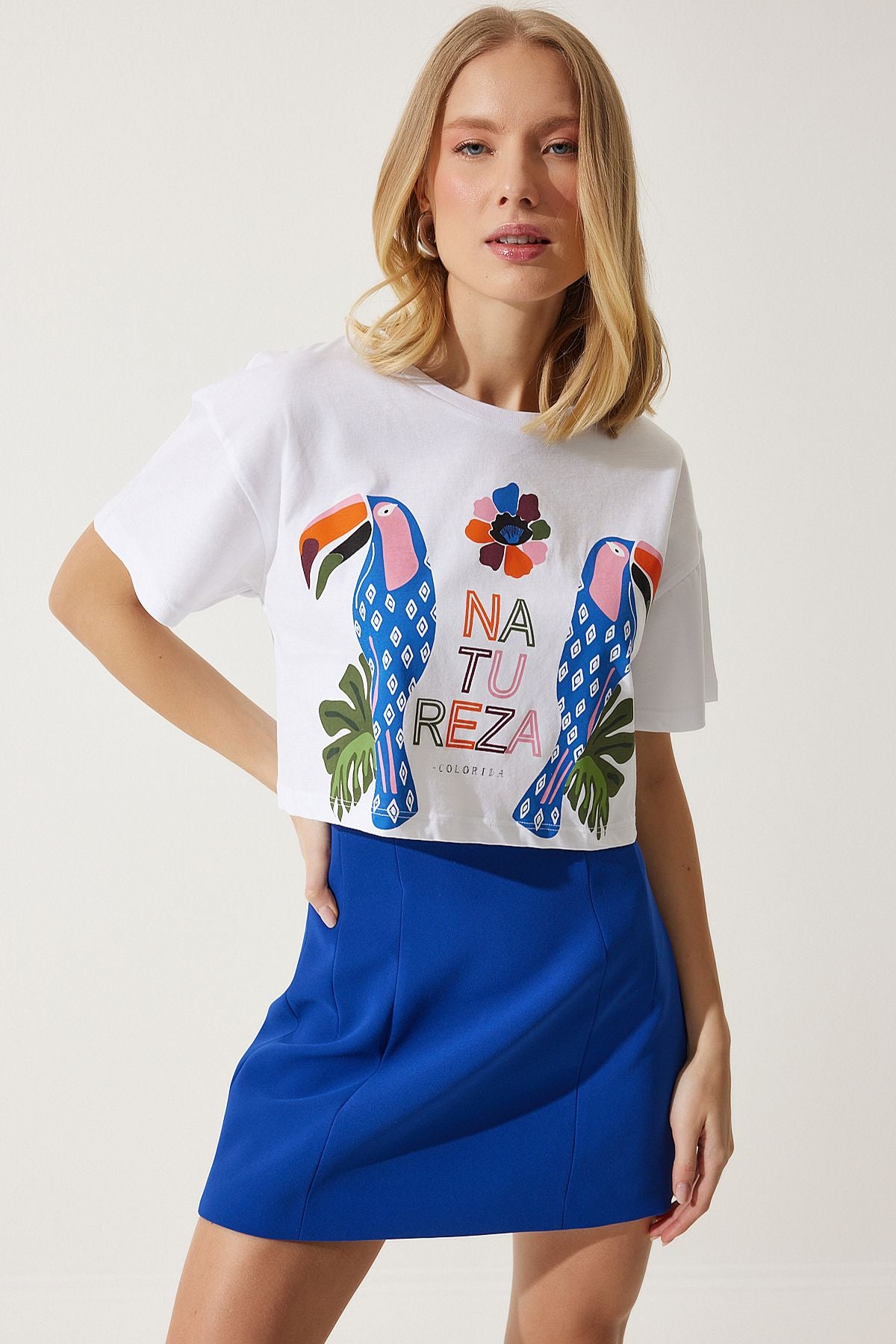 Woman White Printed Crop knitting T-shirt EW00008