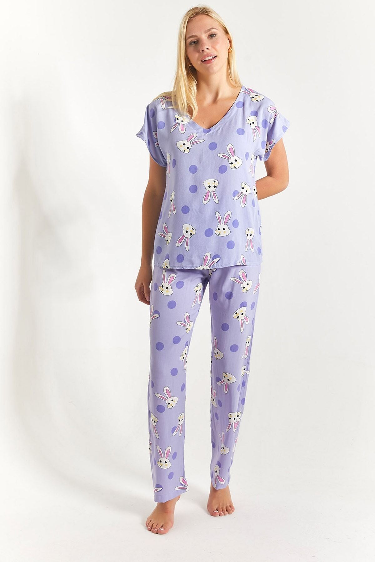 Women's Lilac rabbits Patterned Patterned Pajama Set ARM-23Y00106060