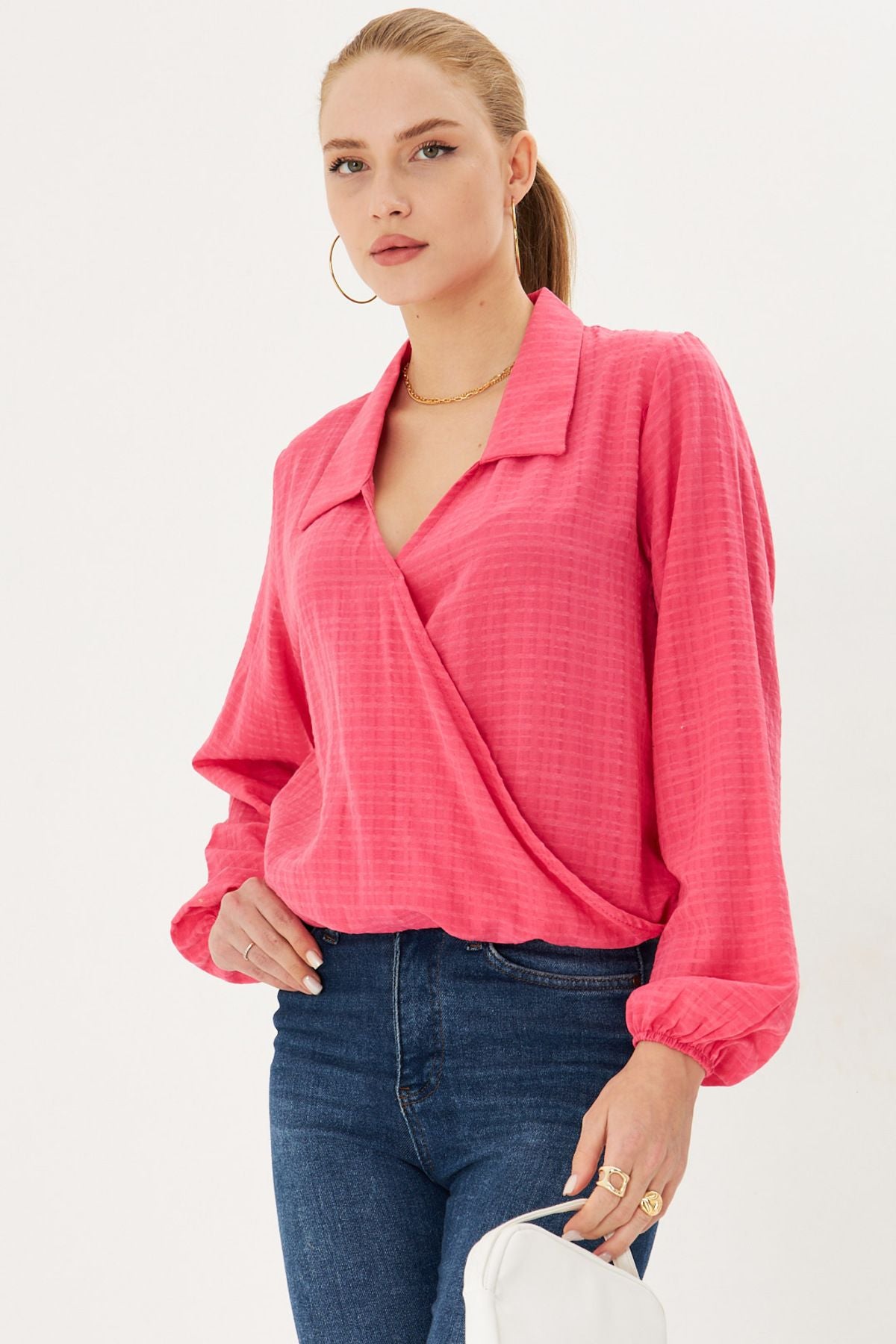 Women's Fuchsia Branch and Waist Rubble Cruve Blouse ARM-25K001041