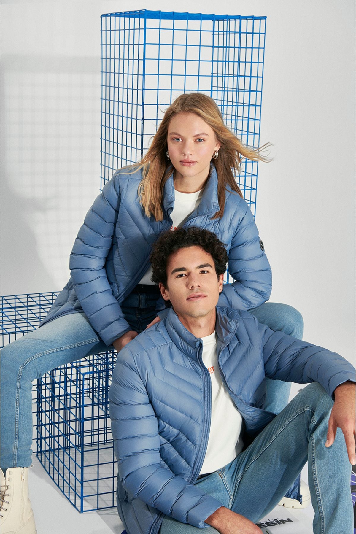 Men's Light Blue Down Unisex Jacket Goose Down Water Repellent Windproof Comfort Fit B006020