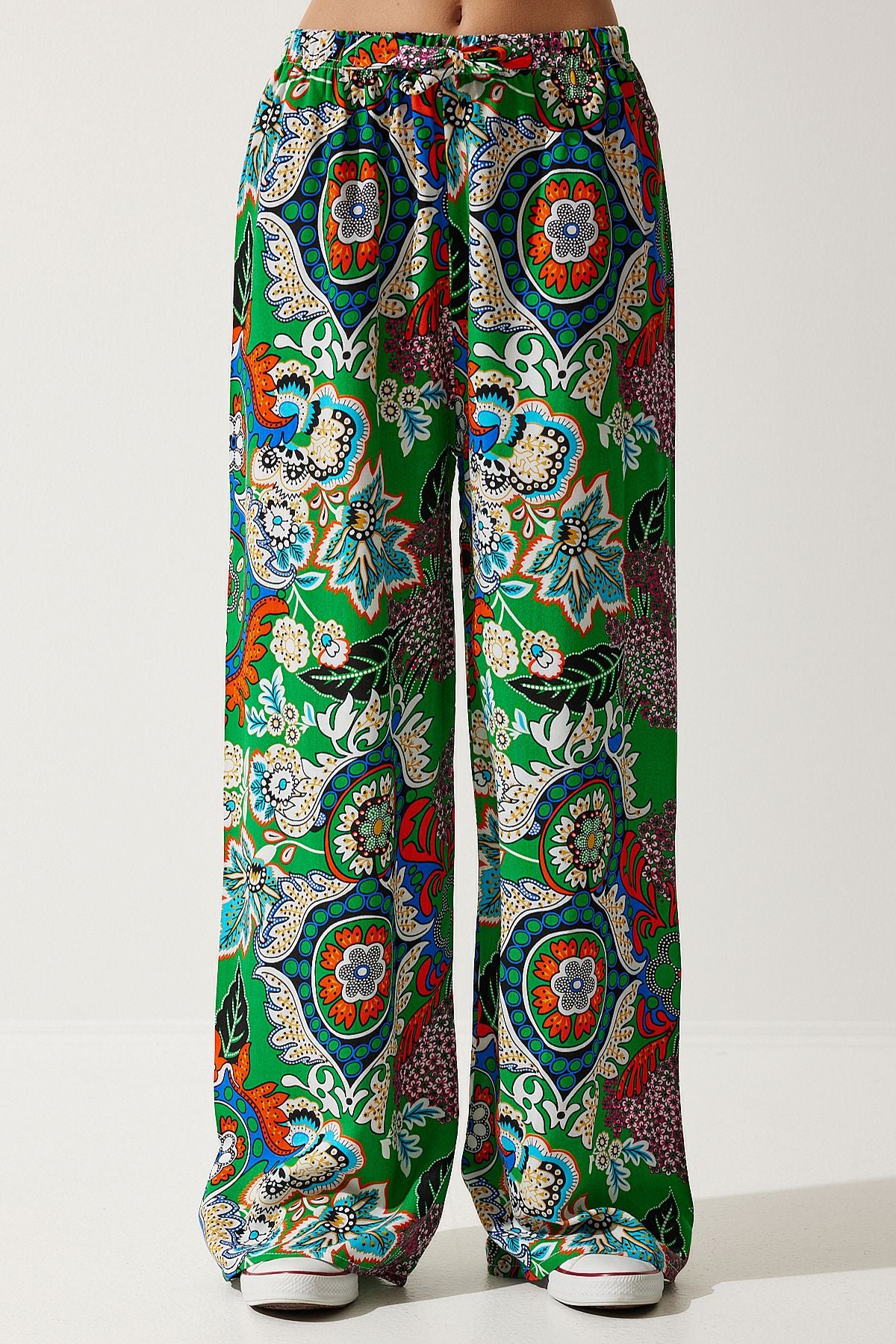 Female Green Orange Patterned Viscose Palazzo Pants EN00606